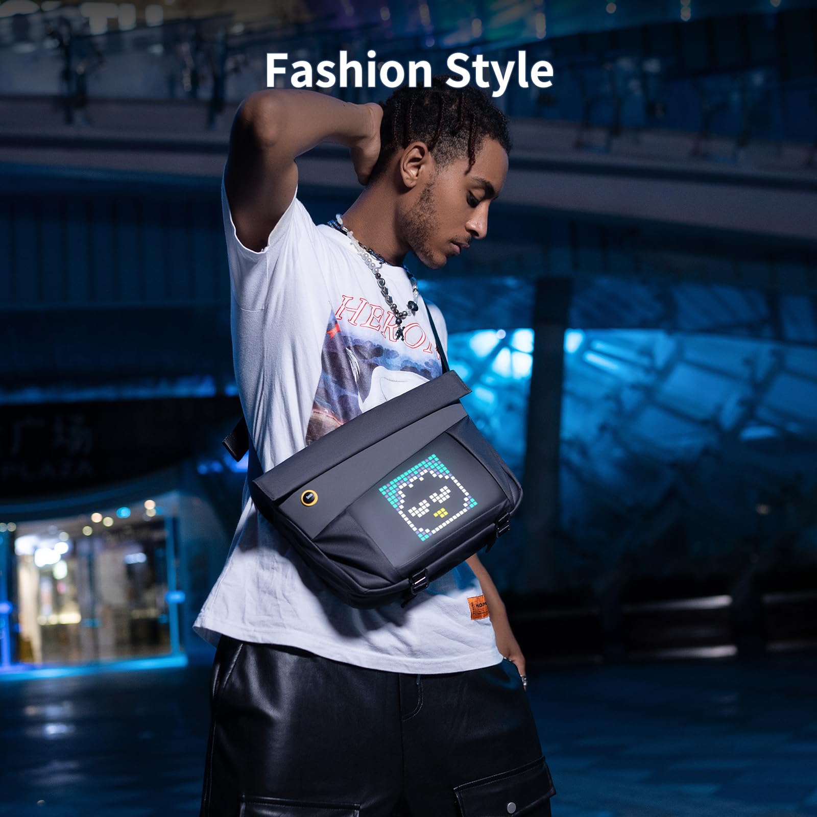 Divoom Sling Bag-V with App Control | LED Pixel Art Messenger Bag for Men | Waterproof Shoulder Bag | Customizable DIY Display | Perfect Gift for Parties, Festivals & Tech Enthusiasts | Great for Concerts, Travel & Everyday Use