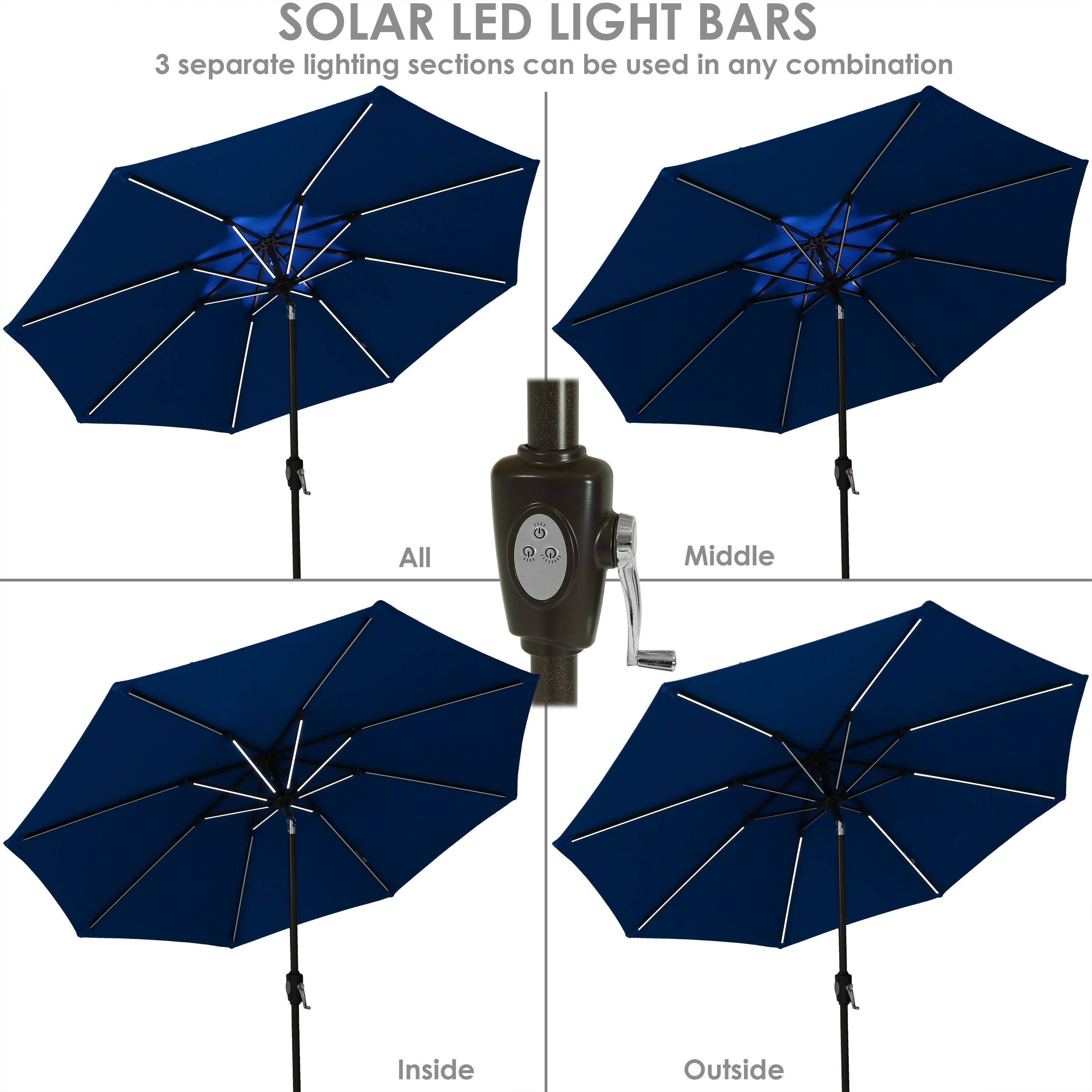 Sunnydaze 9 Foot Solar Sunbrella Patio Umbrella with Push Button Tilt & Crank - Perfect for Poolside, Backyard, and Outdoor Dining Areas