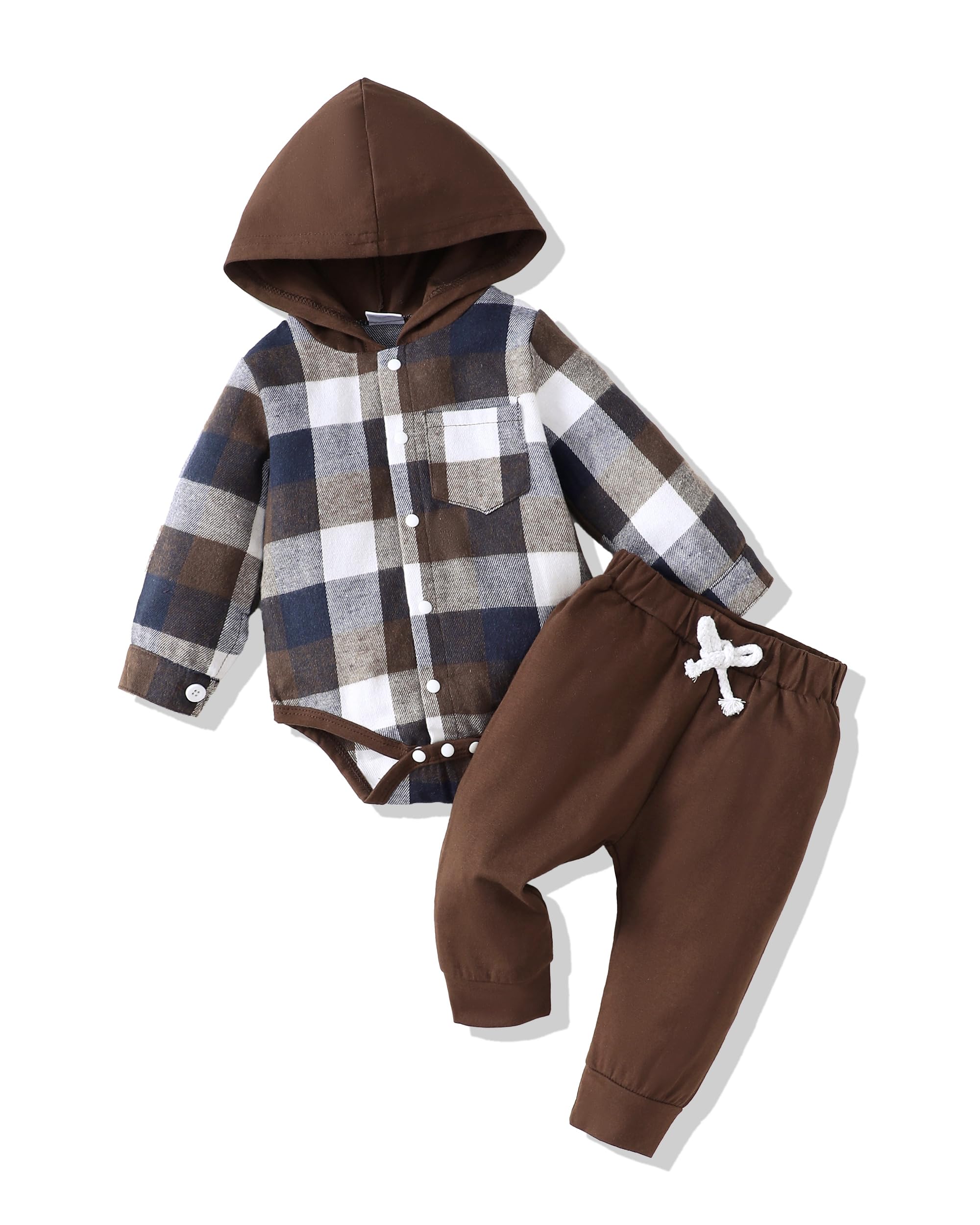 Newborn Baby Boy Clothes Winter Outfits - Soft Flannel Plaid Hoodie Romper for 0-3 Months | Cozy Preemie Infant Wear for Fall & Winter | Perfect for Family Photos, Playdates & Holiday Gifts
