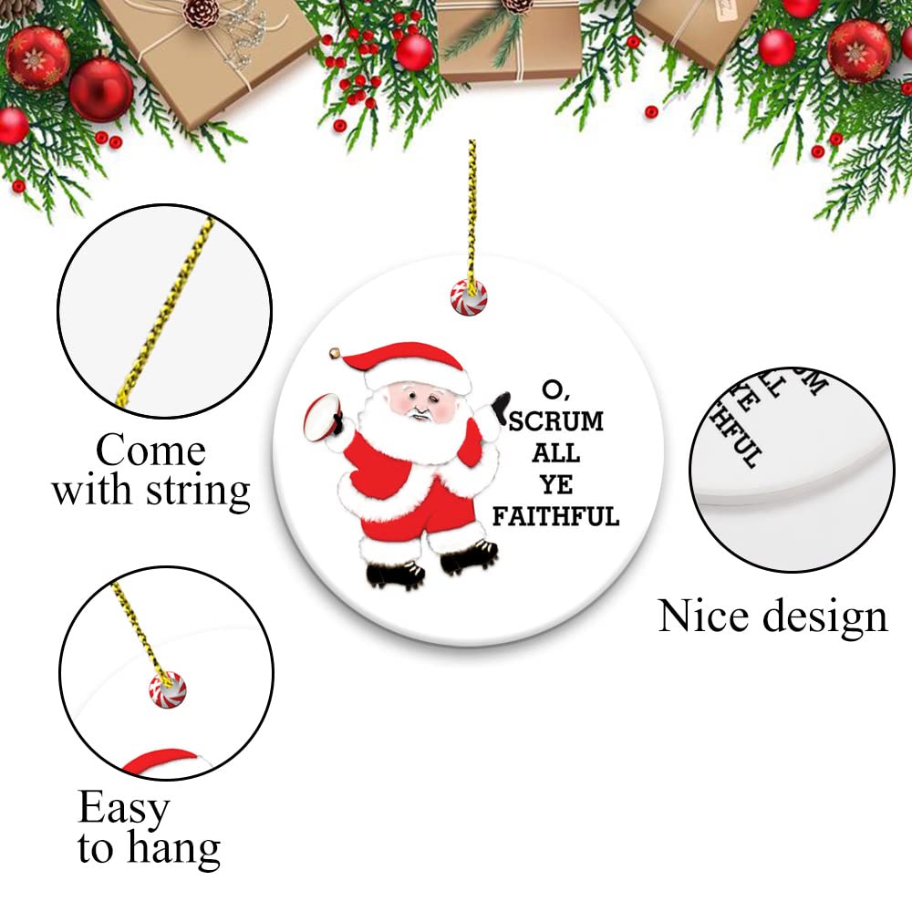 Handmade Rugby Christmas Ceramic Ornament - Personalized Sports Gift for Rugby Fans - Perfect for Tree Decor, Stocking Stuffers & Holiday Party Favors