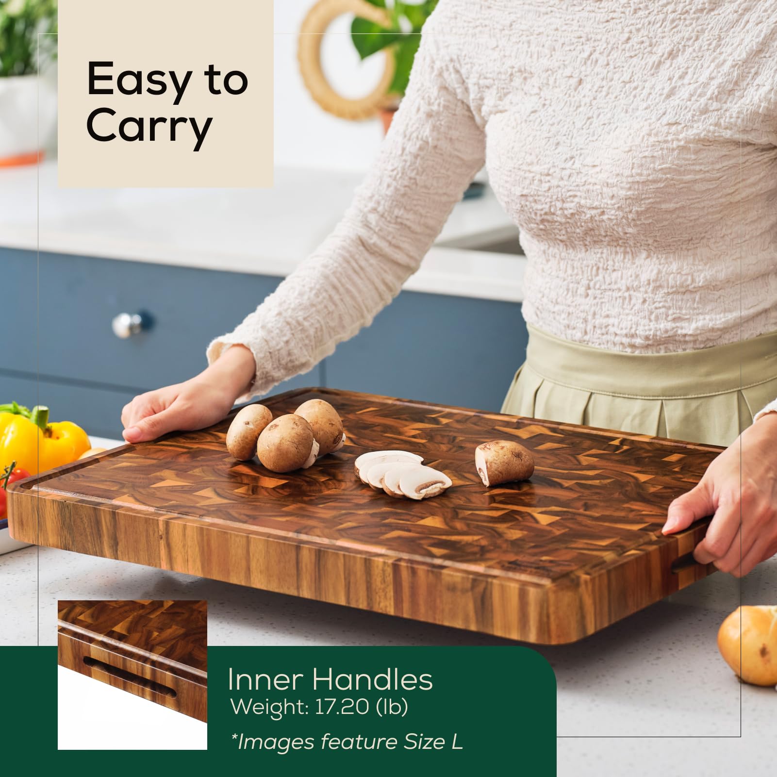 24 x 18 Inch Extra Large Acacia Wood Cutting Board - End Grain with Juice Groove & Handles | Knife Friendly Reversible Chopping Board for Meat, Vegetables & Fruits | Perfect for Kitchen Prep, Butcher Block & Charcuterie Board