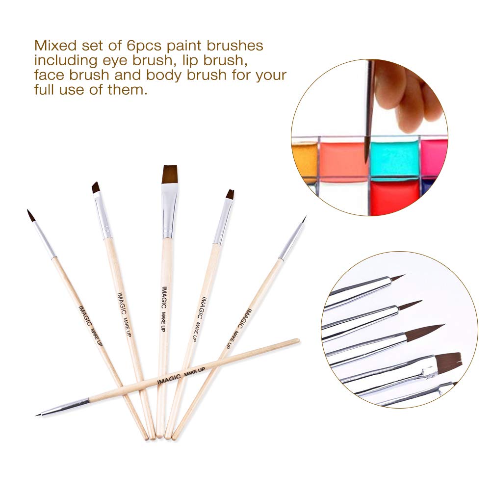 6Pcs/Set IMAGIC Professional Makeup & Body Paint Brushes - Colorful Cosmetic Art Painting Tools for Face & Body - Perfect for Halloween, Costume Parties & Creative Makeup Designs