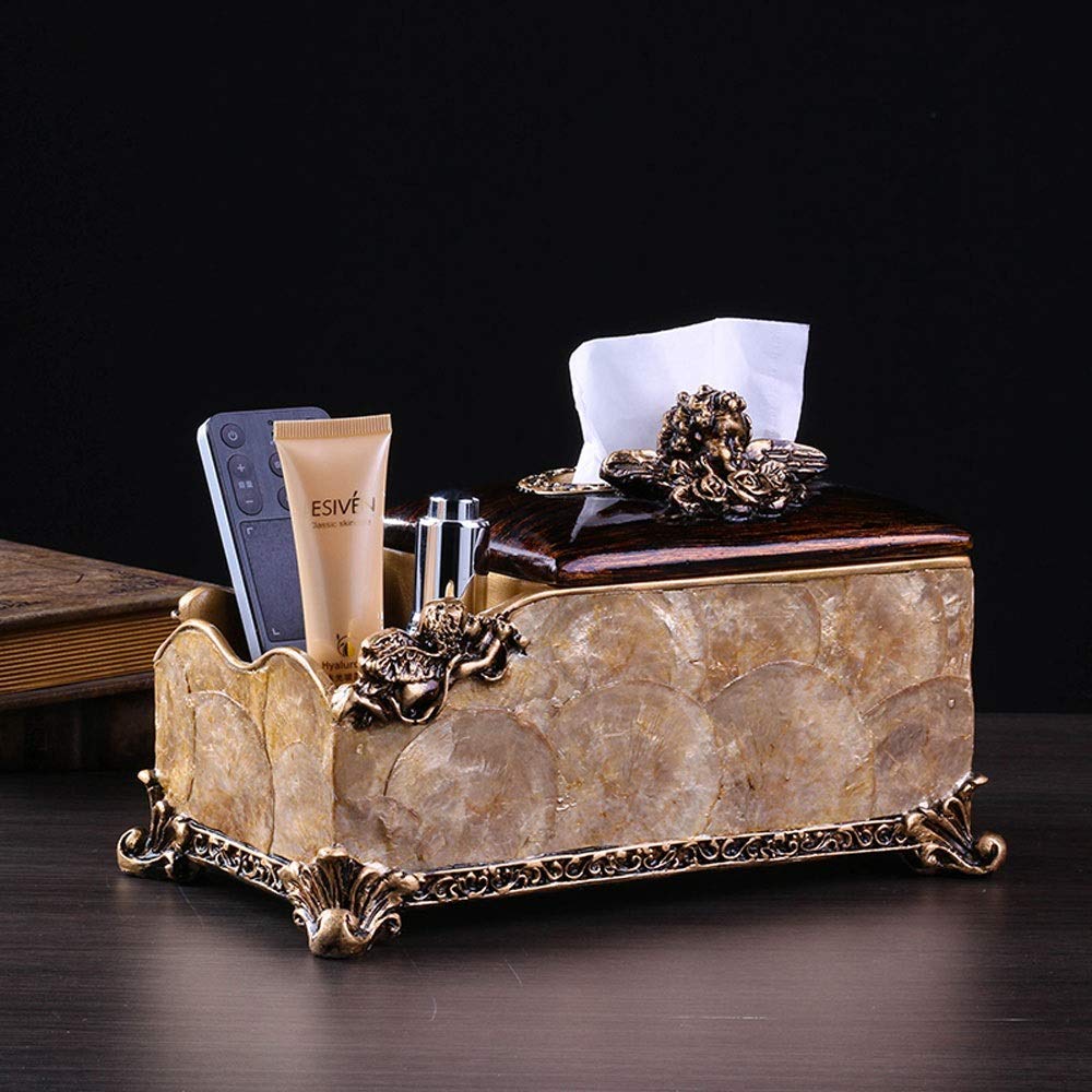 CAIMEI Resin Tissue Box Holder - Elegant Shell Angel Design Desktop Paper Dispenser & Remote Control Storage Organizer, Bronze Napkin Box for Living Room, Coffee Table, Office | Home Decor Gift Idea
