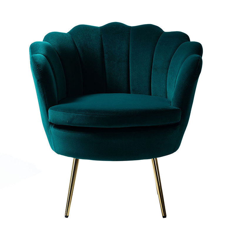 Evelia Velvet Scalloped Barrel Chair - Luxurious Velvet Accent Chair with Curved Back for Living Room, Bedroom & Office - Perfect for Reading Nook, Lounge Area or Home Decor
