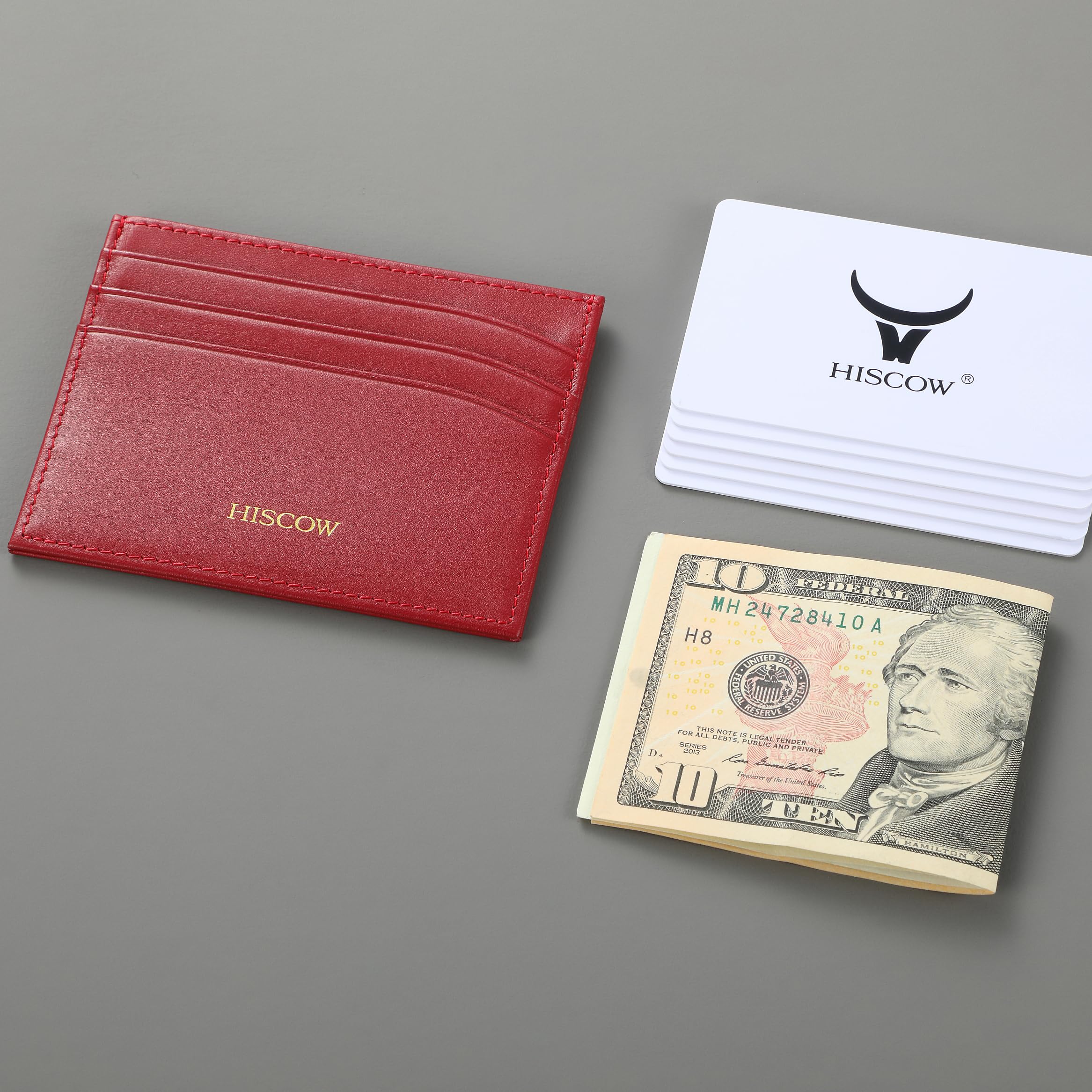 Slim Leather Card Holder for Men & Women - Red, Perfect for Travel & Daily Use