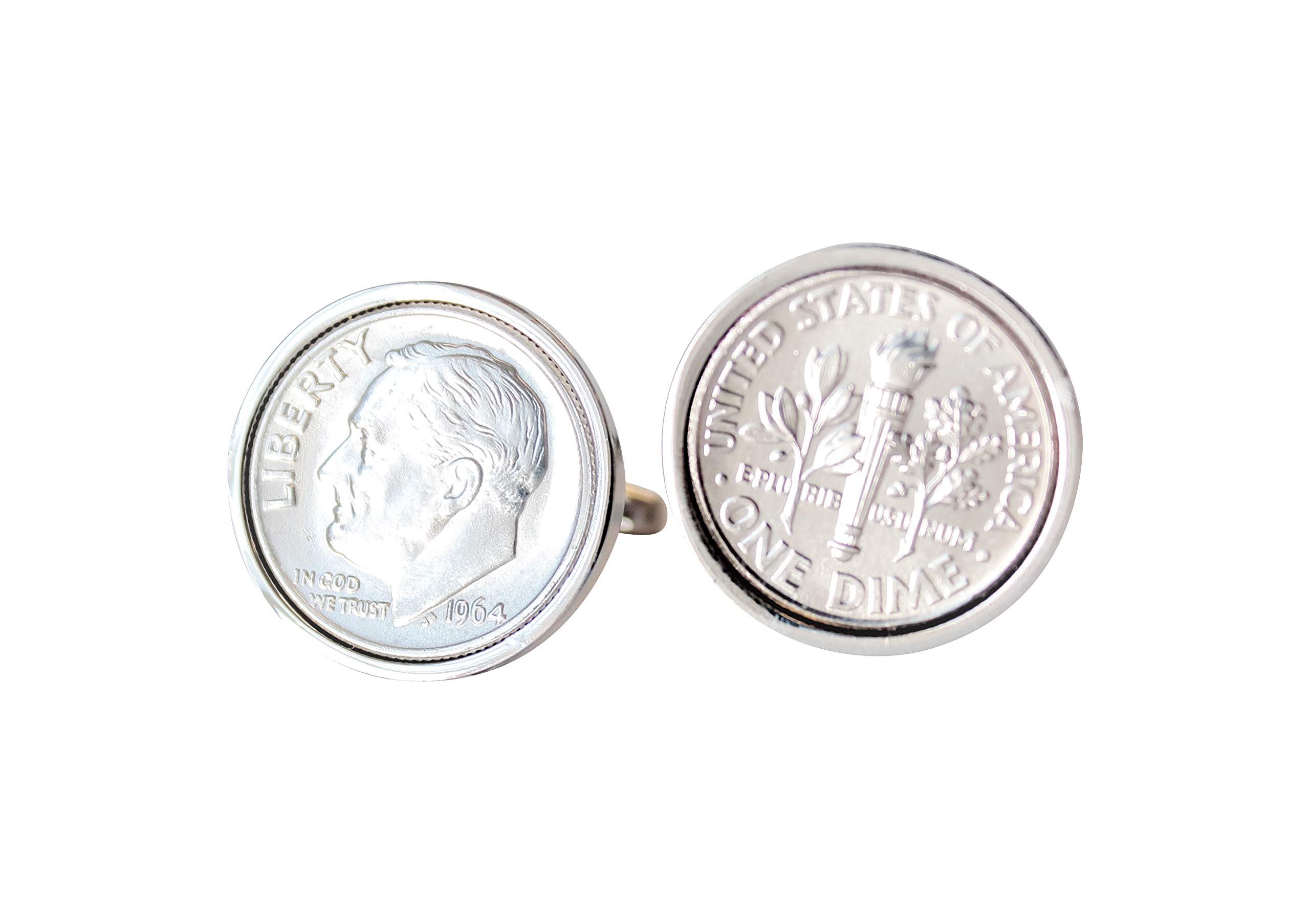 1964 Birthday Rhodium Plated Genuine US Cufflinks for Men - Elegant Dress Accessories for Weddings, Anniversaries & Formal Events