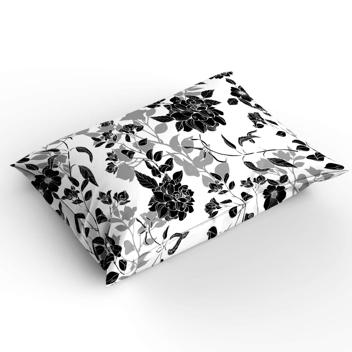 ALAGEO Floral Duvet Cover Set 3pc - King Size Black & White Soft Comforter Cover with Pillowcases | Washable Bedding Set for Master Bedroom, Guest Room & Hotel Decor