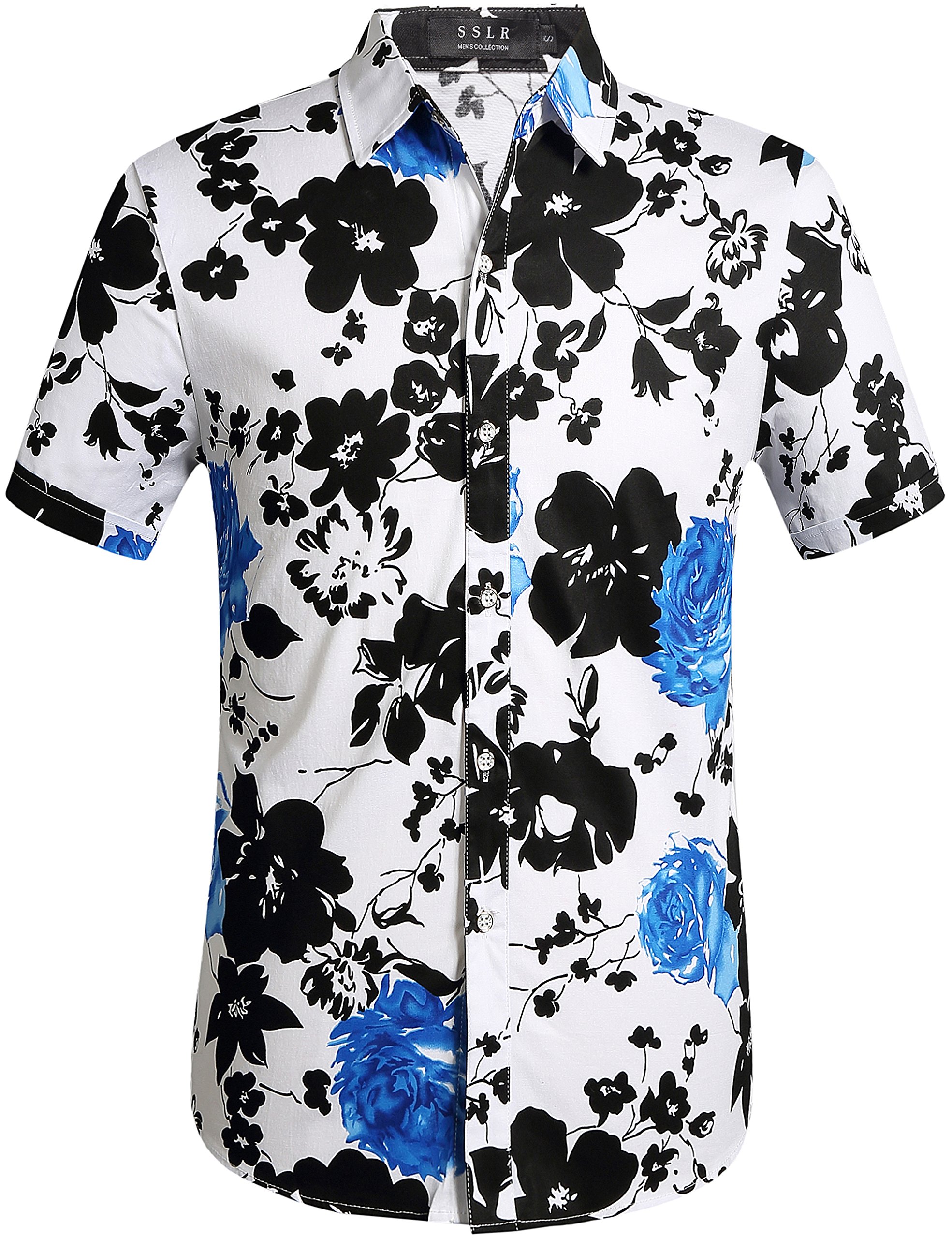 Men's Hawaiian Shirt - SSLR Short Sleeve Casual Button Down Aloha Shirt for Summer Beach Vacation, Luau Party & Tropical Outfit