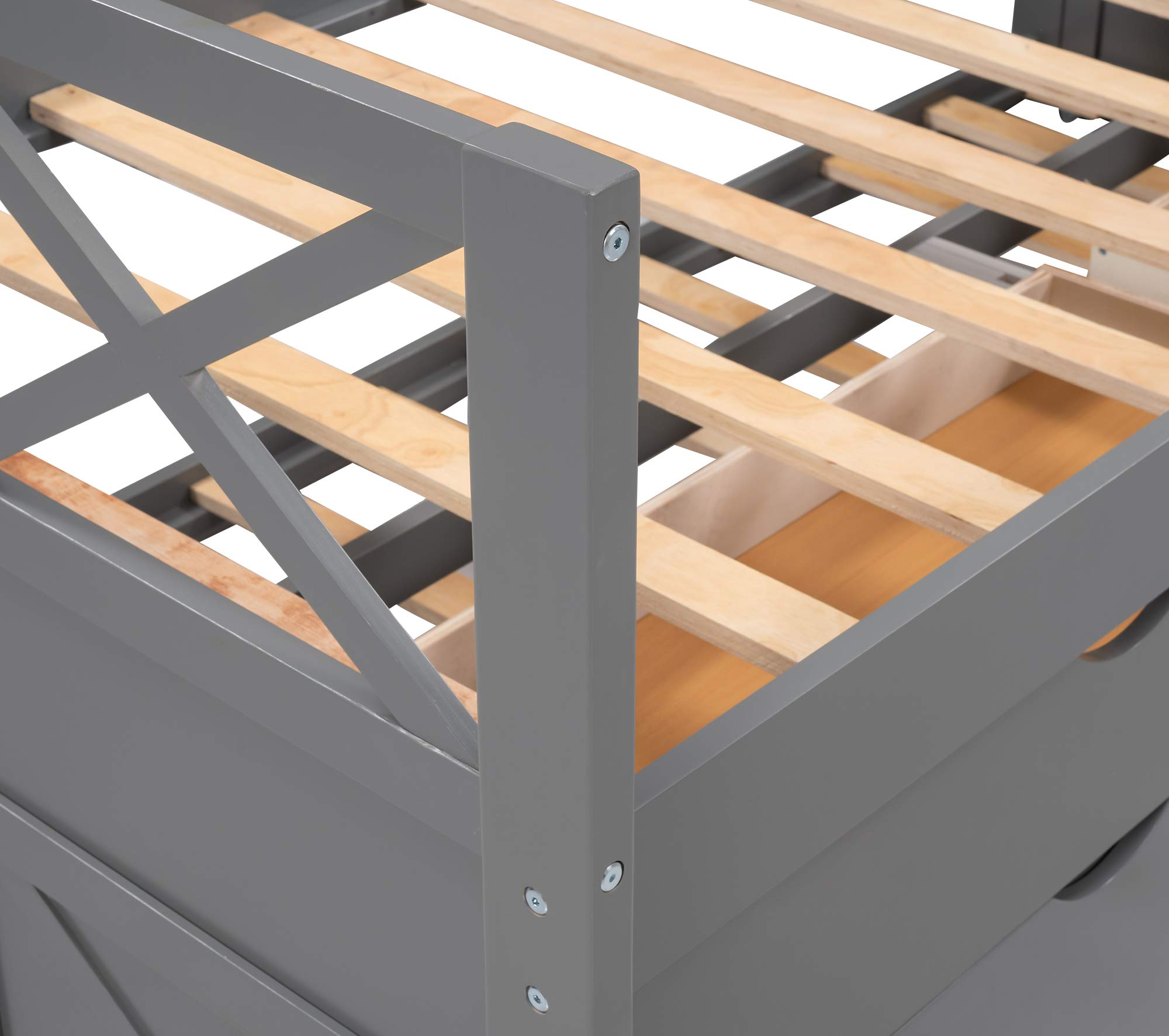 Twin Daybed with Trundle and Storage Drawers - Solid Wood Farmhouse Style Platform Bed Frame with Slat Support, No Box Spring Needed - Perfect for Guest Rooms, Small Spaces & Living Room Lounging