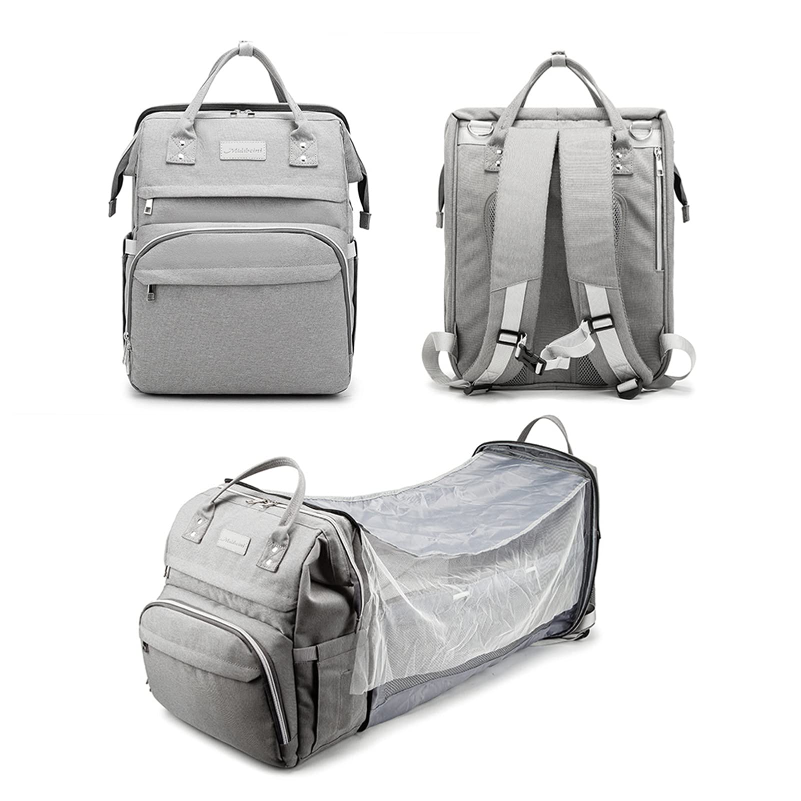 YYL Portable Diaper Bag Backpack with Baby Changing Station - Multifunctional Travel Backpack with Sunshade, USB Charging Port & Foldable Crib - Perfect for On-the-Go Parents, Air Travel, and Outdoor Adventures