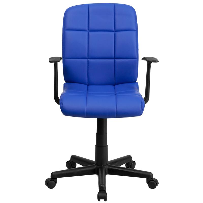 FLASH Clayton Mid Back Black Quilted Vinyl Swivel Task Office Chair with Arms - Ergonomic Desk Chair for Home Office, Computer Workstation & Conference Room