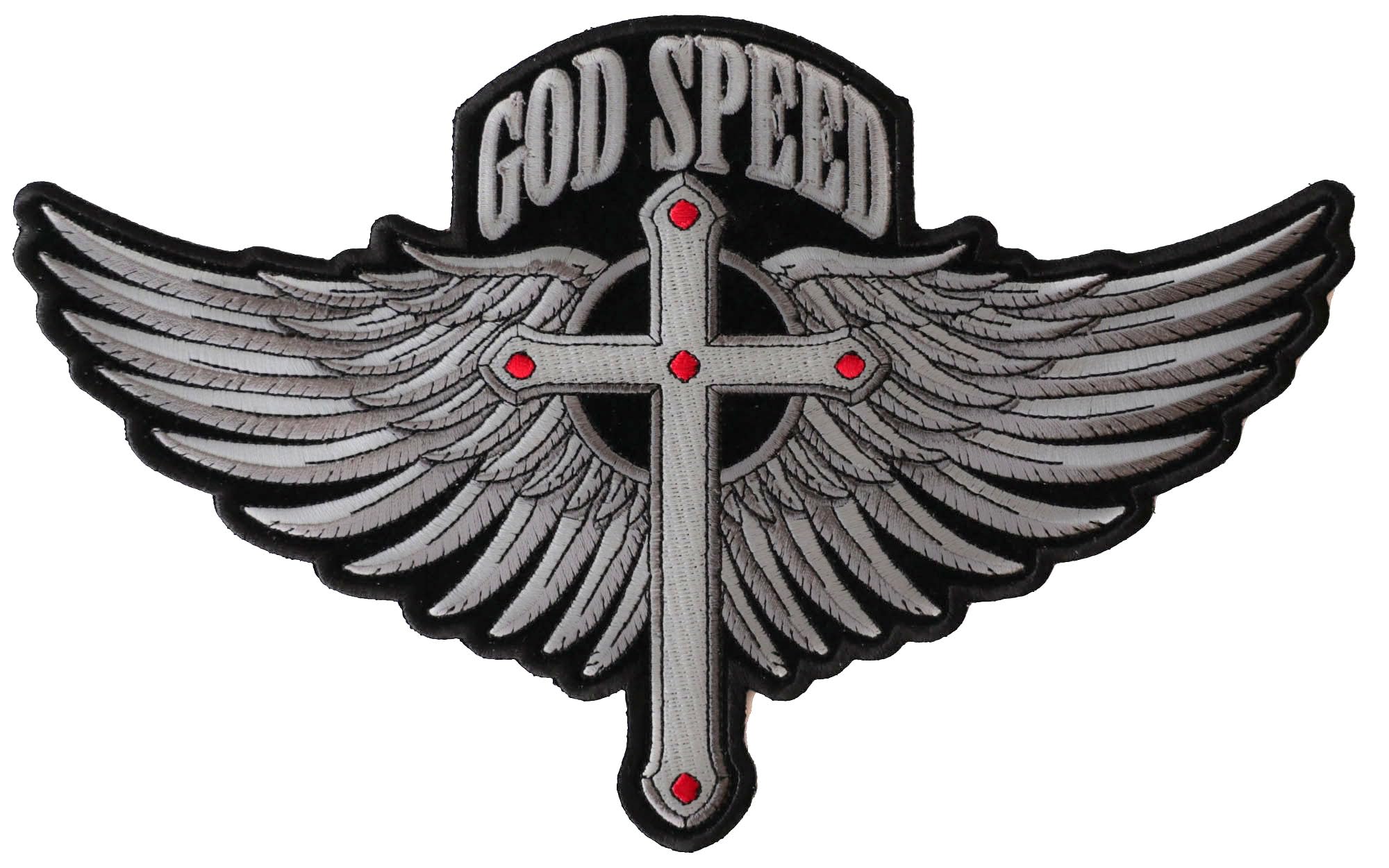 God Speed Cross and Wings Embroidered Patch - Large Christian Back Patch for Jackets, Vests & Bags - Religious & Biker Style Accessory