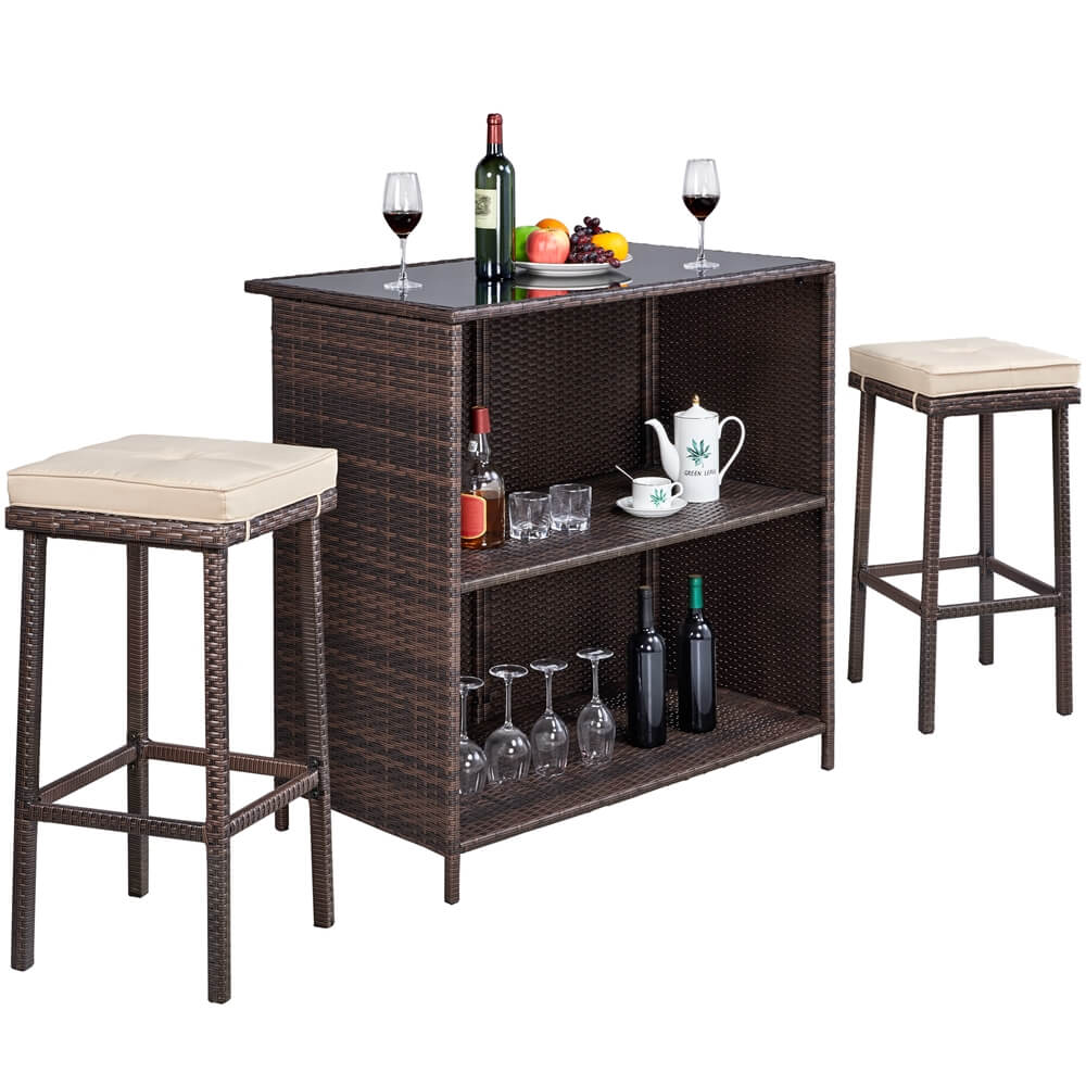 Yaheetech 3-Piece Outdoor Bar Set with 2 Stools & Table - Patio Bistro Furniture for Garden, Backyard, Poolside & Balcony