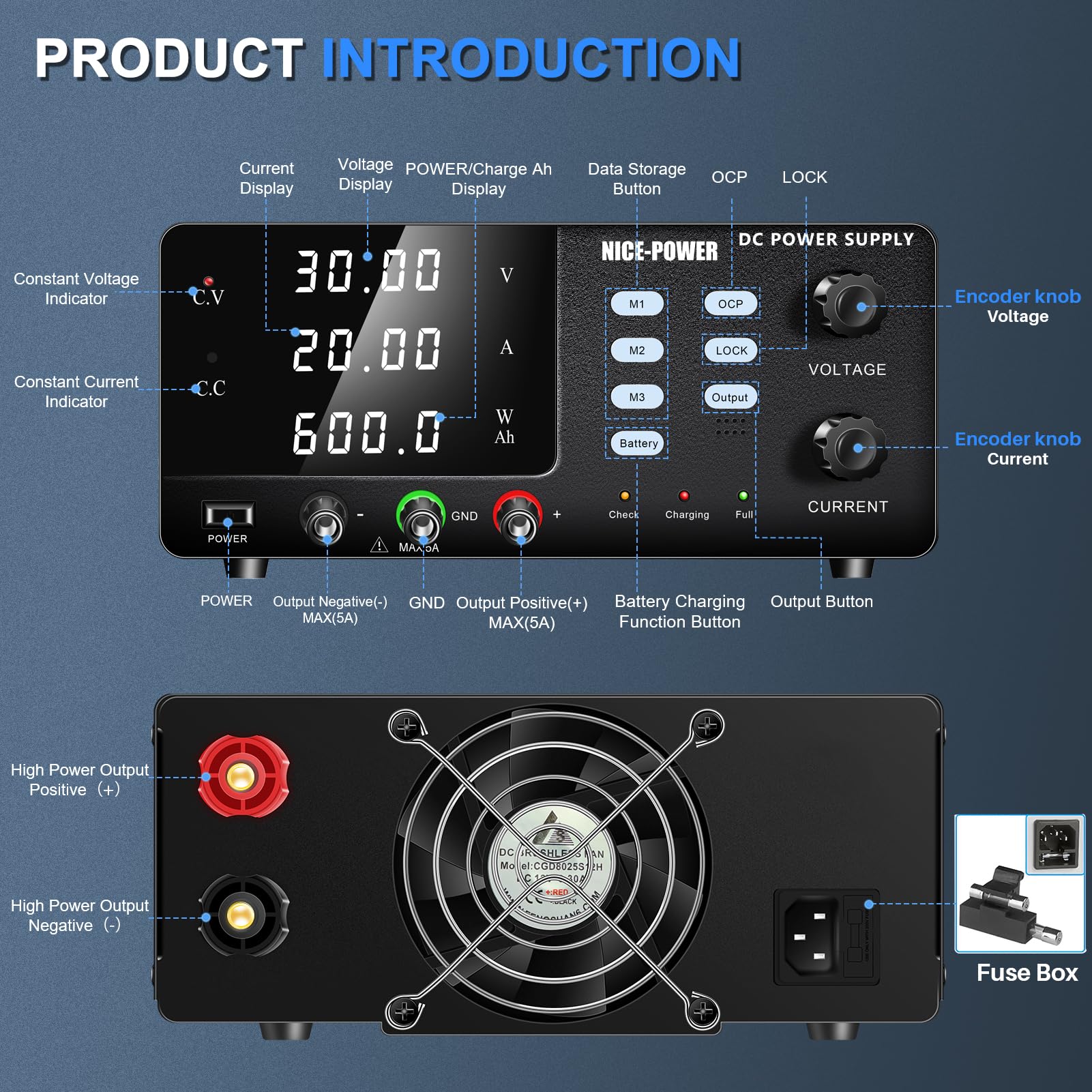 600W Adjustable DC Power Supply 30V 20A Variable Switching Regulated Bench Power Supply with OCP, Memory Storage & Lock Button - Perfect for Battery Charging, Electronics Testing, Lab Equipment & DIY Projects