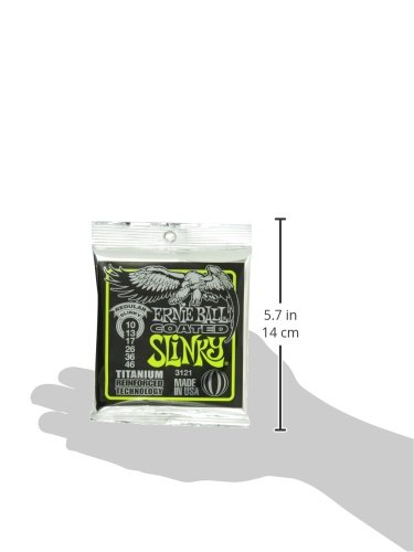 Ernie Ball Regular Slinky Coated Titanium Electric Guitar Strings 10-46 Gauge (P03121) - Premium Coated Strings for Long-Lasting Tone & Playability - Perfect for Rock, Blues & Studio Recording