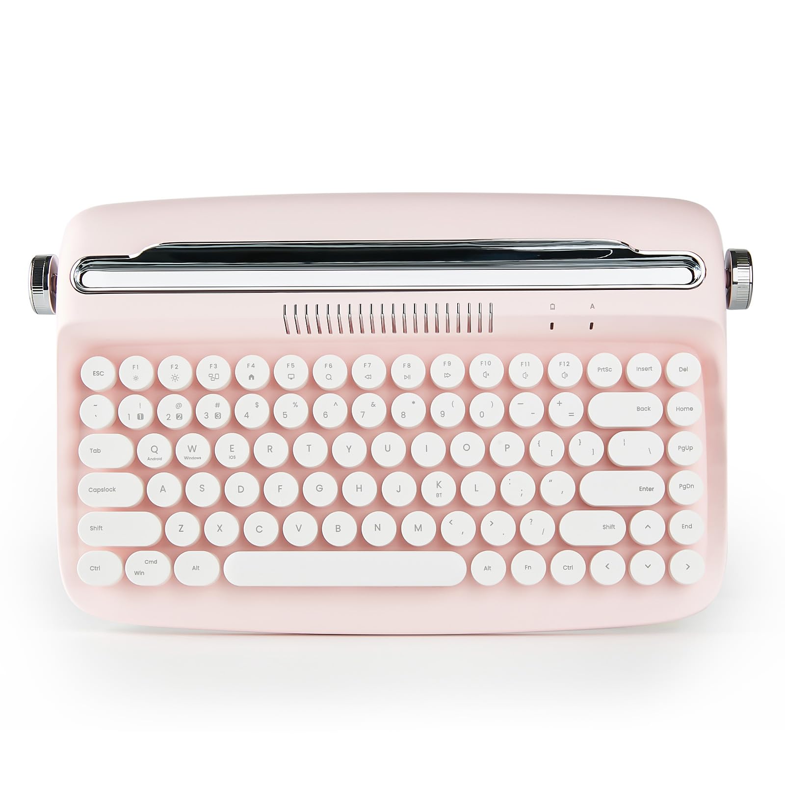YUNZII ACTTO B303 Wireless Typewriter Keyboard - Bluetooth Mechanical Keyboard with Retro Design, Compatible with Tablet/Phone/PC (Windows/Mac/Android), Includes Stand - Baby Pink | Perfect for Typing, Office Work & Creative Writing