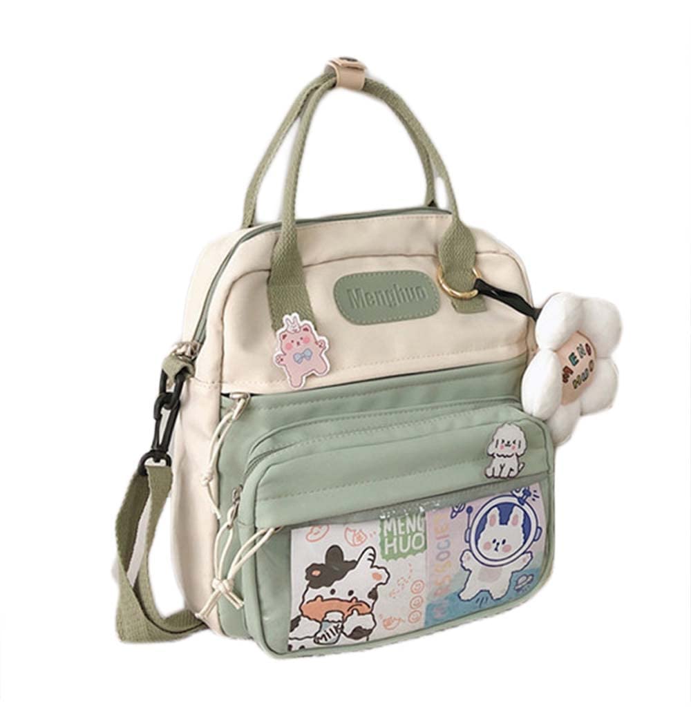 Cute Mini Japanese Shoulder Bag for Girls - Kawaii Small Crossbody Purse with Pins & Pendant - Stylish Aesthetic Backpack for School, Travel & Daily Use