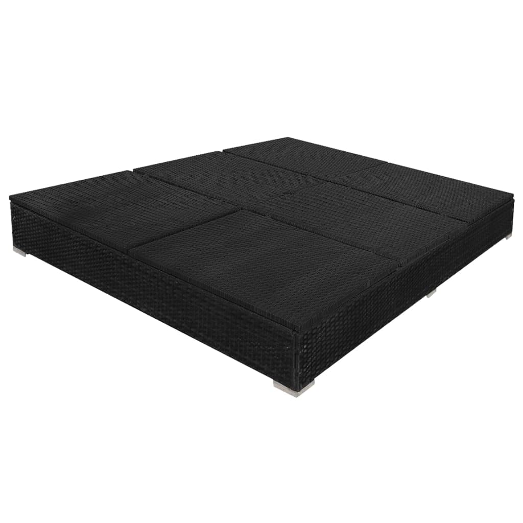 vidaXL Double Patio Lounge Bed - Weather-Resistant Waterproof Poly Rattan Outdoor Sun Lounger with Adjustable Positions & Umbrella - Black - Perfect for Poolside Relaxation, Backyard Lounging, and Patio Comfort