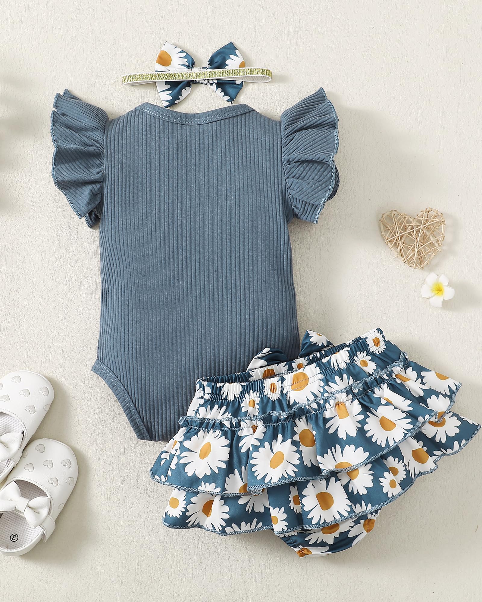 Mioglrie Newborn Baby Girl Outfits - Floral Romper & Shorts Set | Cute Summer Clothes for Infant Girls | Perfect for Playtime, Photos & Special Occasions