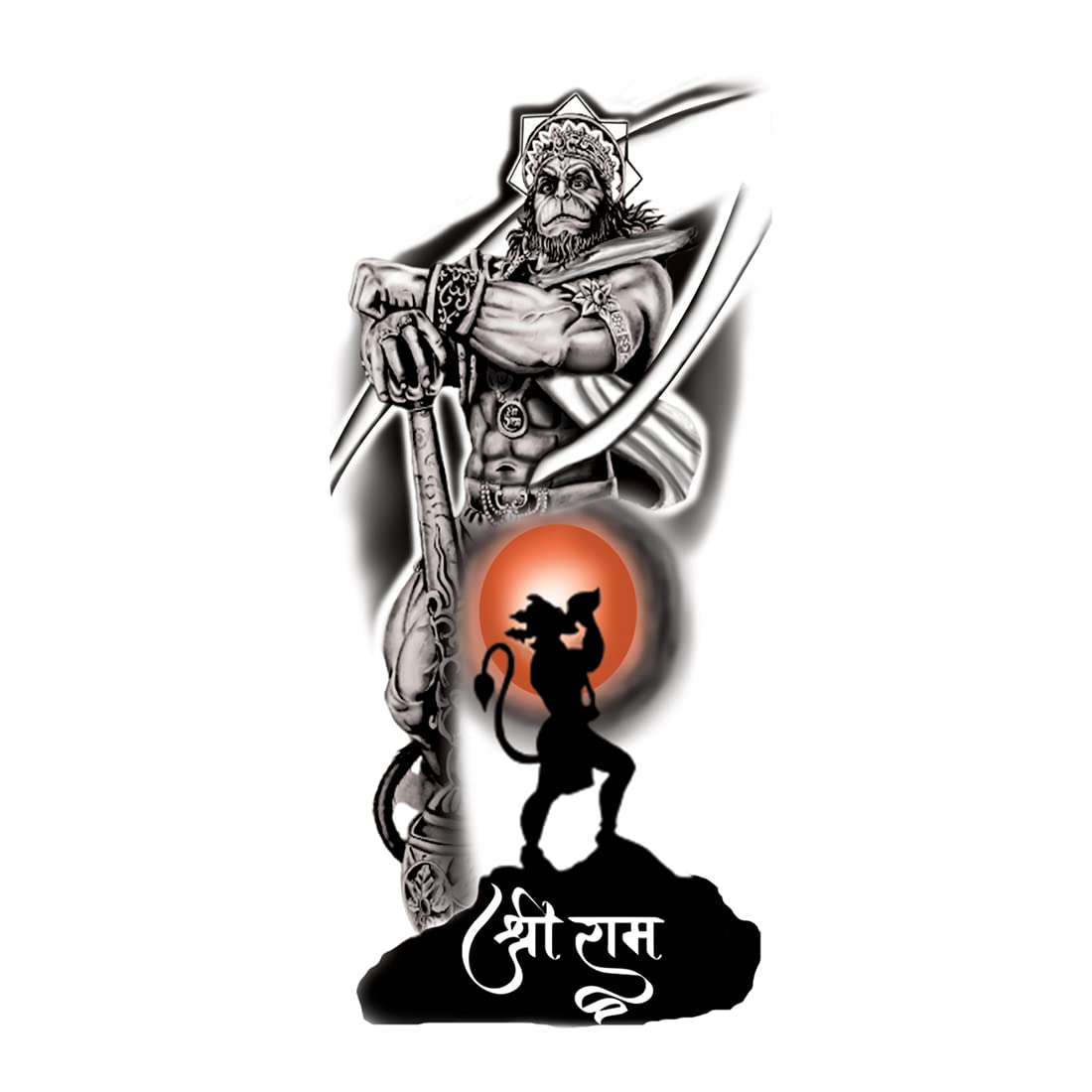 Waterproof Hanuman & Shree Ram Temporary Tattoos for Men & Women - Colorful Religious Body Art for Festivals, Yoga & Spiritual Events
