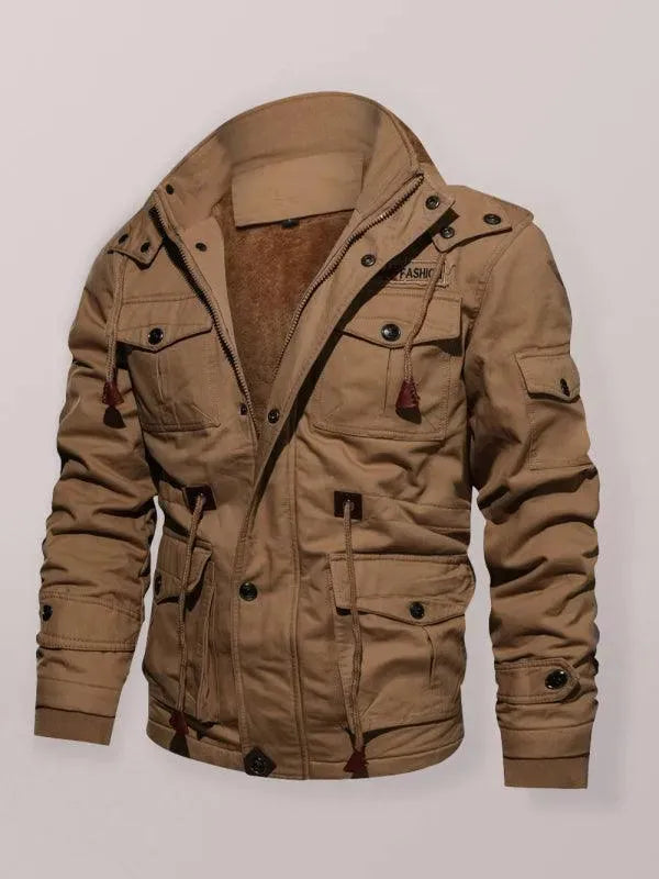 Men's Winter Jacket with Loose Stand Collar Hood - Warm Casual Outerwear for Cold Weather Hiking & Outdoor Activities