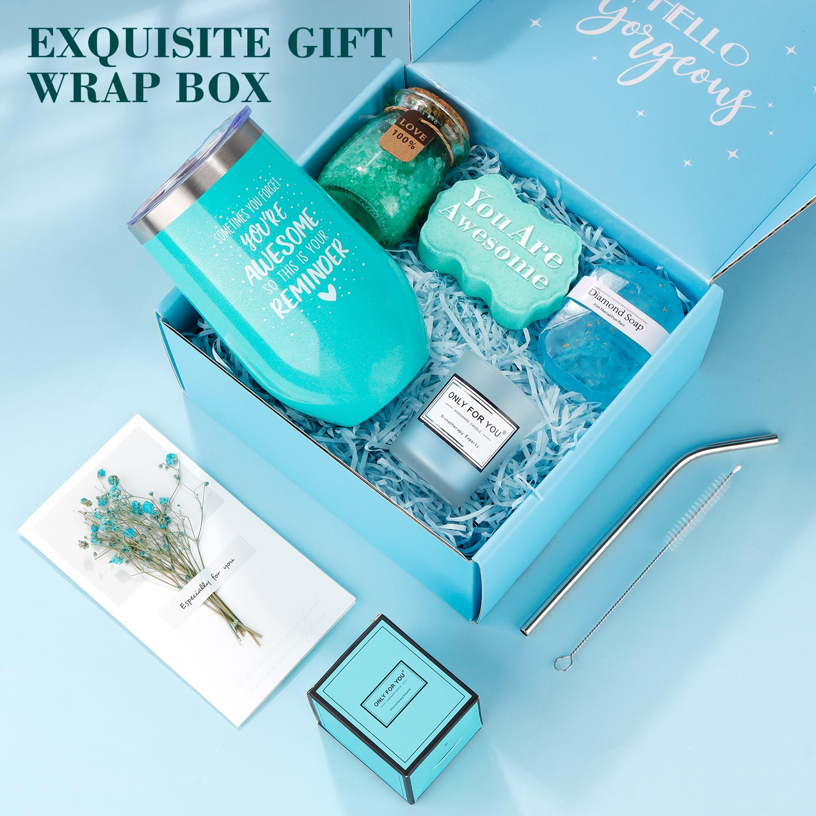 Relaxing Spa Gift Basket Set for Women - Birthday Gifts for Her, Mom, Grandma, Daughter, Sister, Wife, Girlfriend & Coworkers - Unique Bath Set with Essential Oils, Bath Bombs & More (Blue) - Perfect for Self-Care, Mother's Day, Anniversary & Thank You Gifts