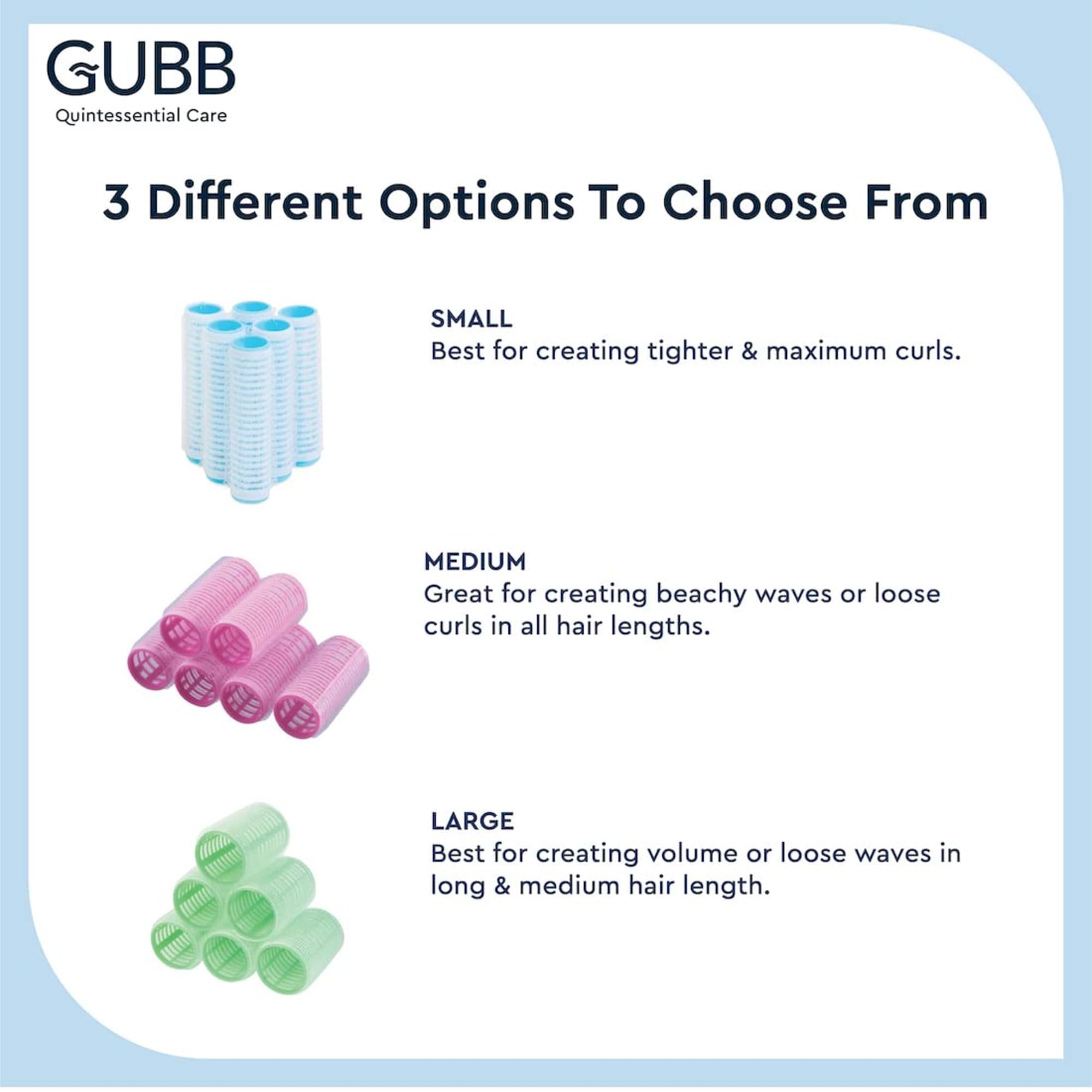 GUBB Self Grip Hair Rollers for Curling - 12 Pack Small Hair Rollers with Clips for Women, Blue | Perfect for Home Styling, Salon Use & Travel-Friendly Curling Tools