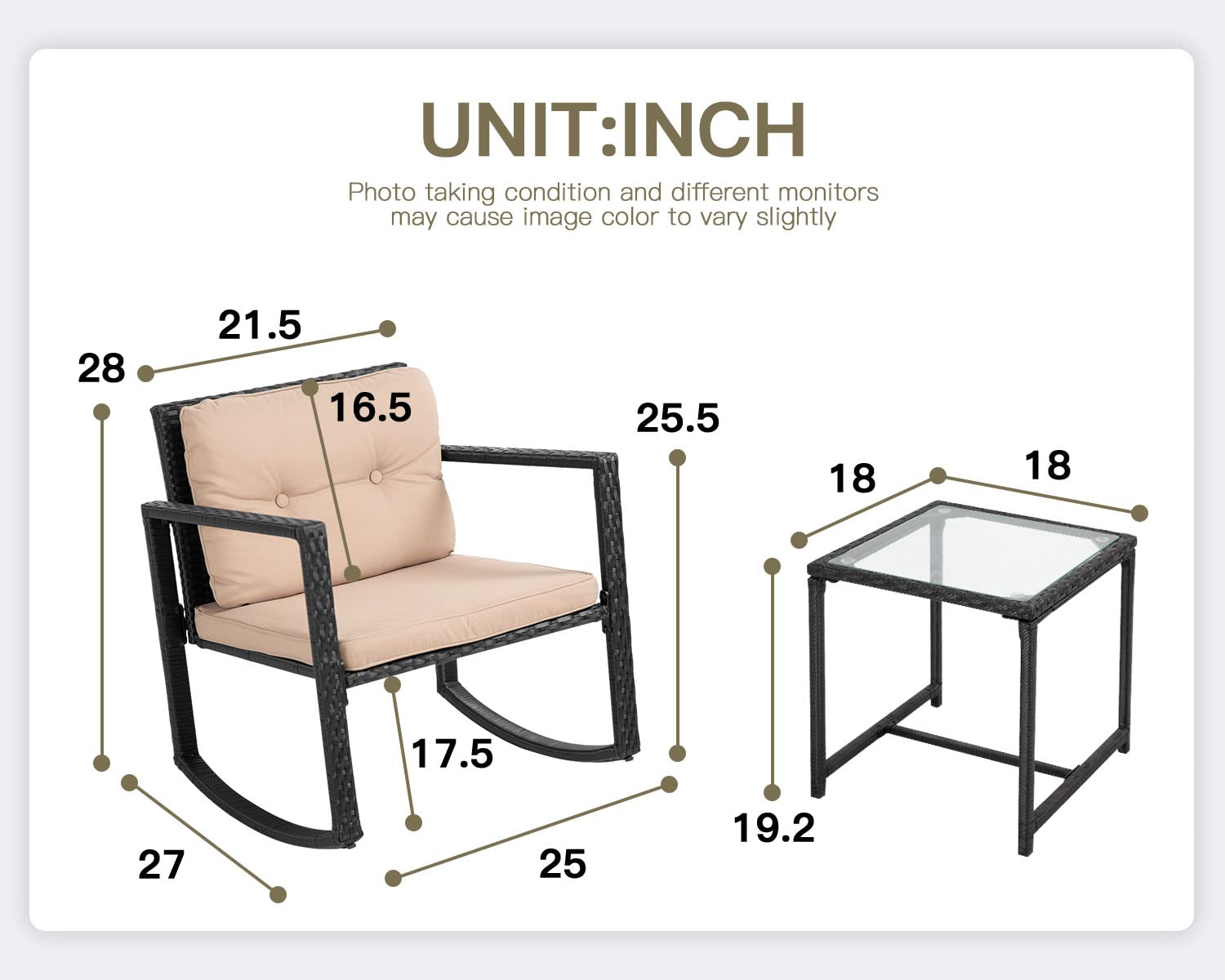 Best 3-Piece Wicker Patio Furniture Set - Outdoor Rocking Chairs with Rattan Coffee Table & Cushions for Front Porch, Garden or Backyard Relaxation