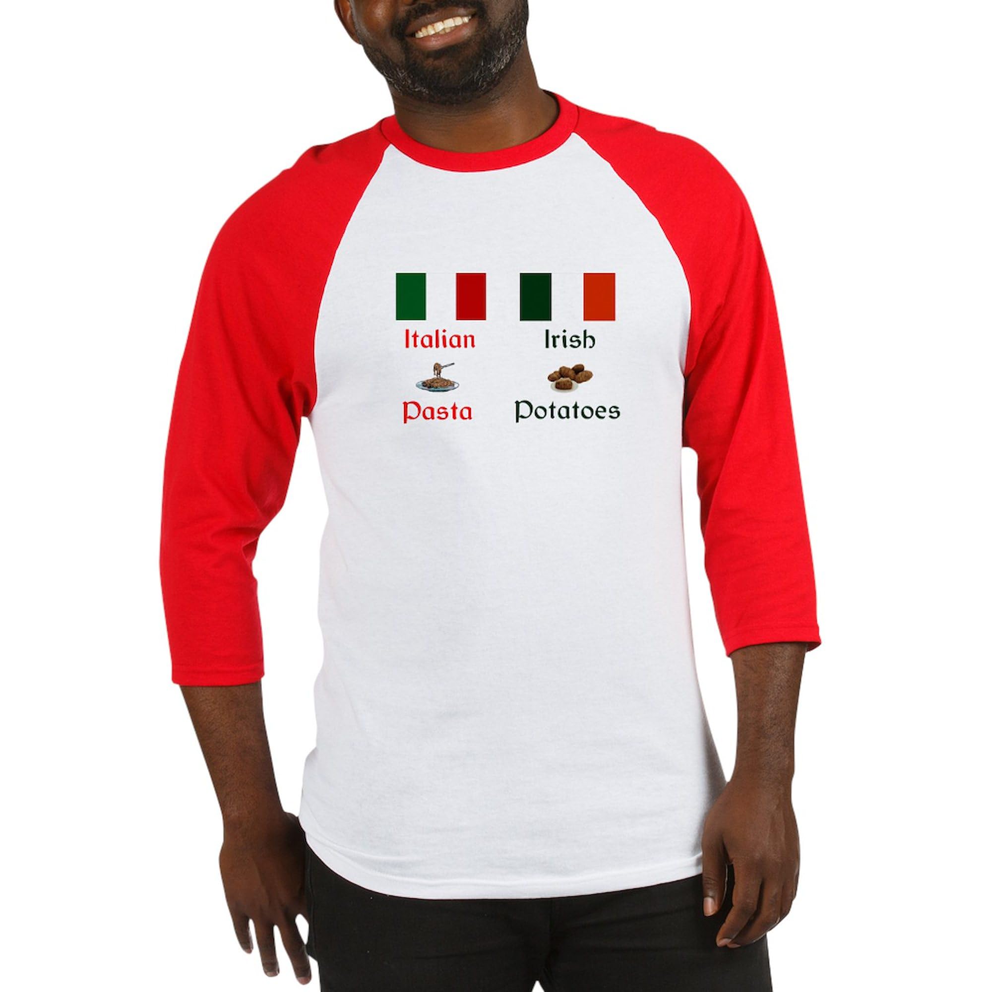 **CafePress Pasta Potatoes Baseball Jersey for Men - Cotton 3/4 Raglan Sleeve Shirt - Comfortable & Stylish for Baseball Games, Casual Wear & Fan Apparel**