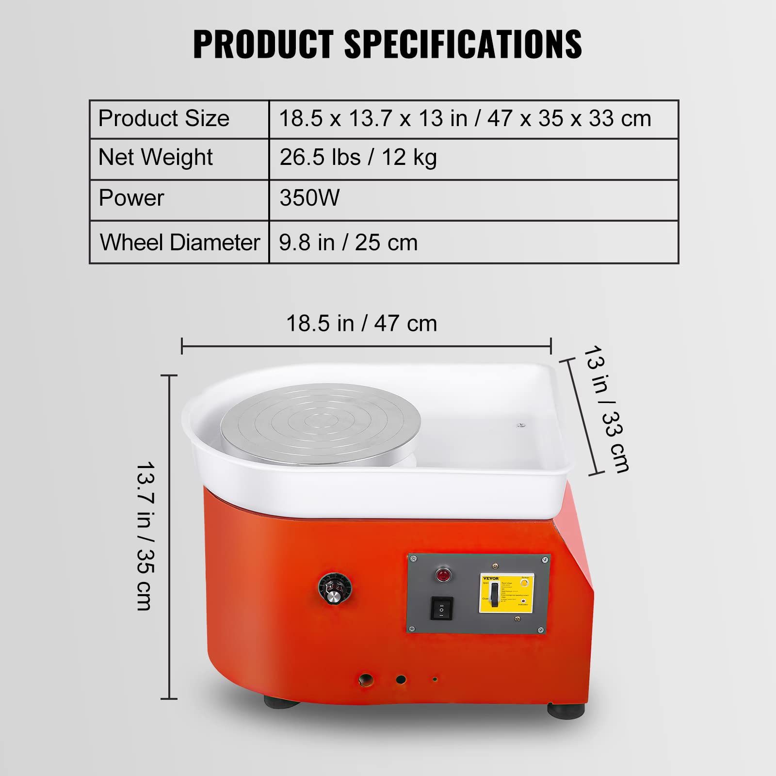 VEVOR 25cm Electric Pottery Wheel 350W with ABS Basin - 110V Ceramic Clay Art Craft Machine for Beginners & Professionals | Perfect for Home Studios, Classroom Projects & DIY Pottery Making