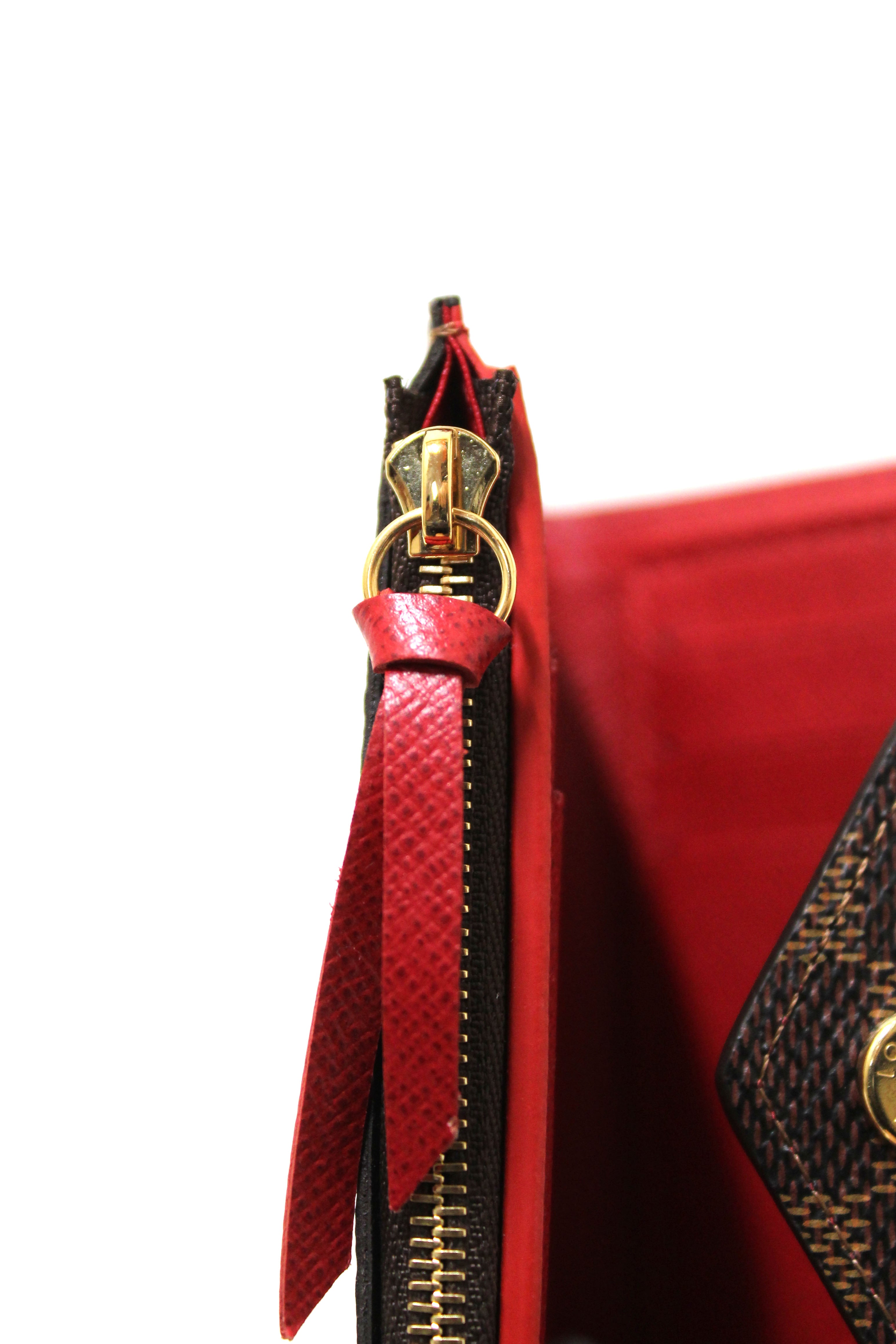 Authentic Louis Vuitton Damier Ebene Victorine Wallet - Red Interior Trifold Design | Luxury Compact Wallet for Women, Perfect for Everyday Use & Travel Accessories