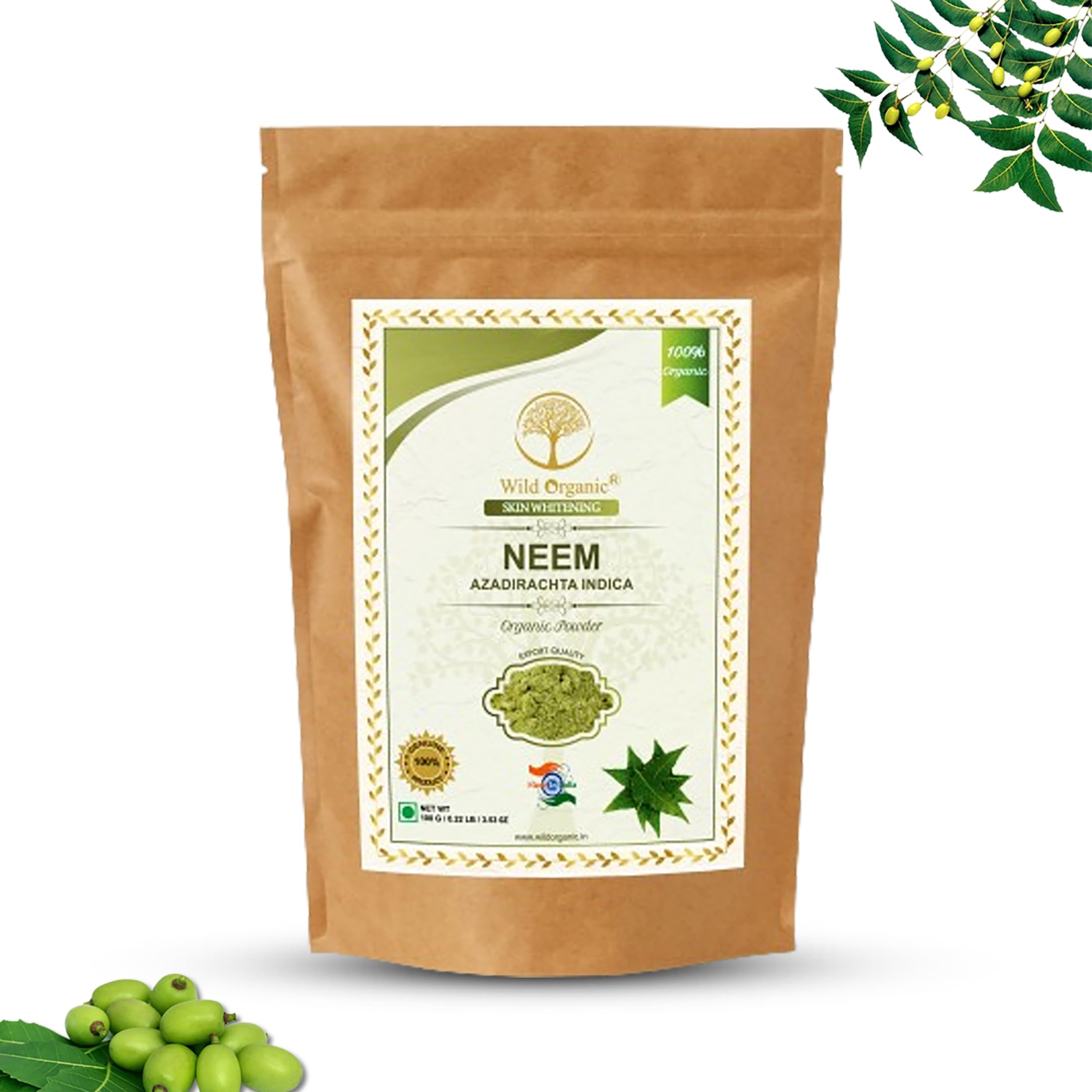 Organic Neem Powder for Acne & Skin Care - 100% Pure Natural Face Mask & Hair Treatment for Dry, Frizzy Hair (100g) | Best for DIY Beauty Remedies & Ayurvedic Skincare Routine
