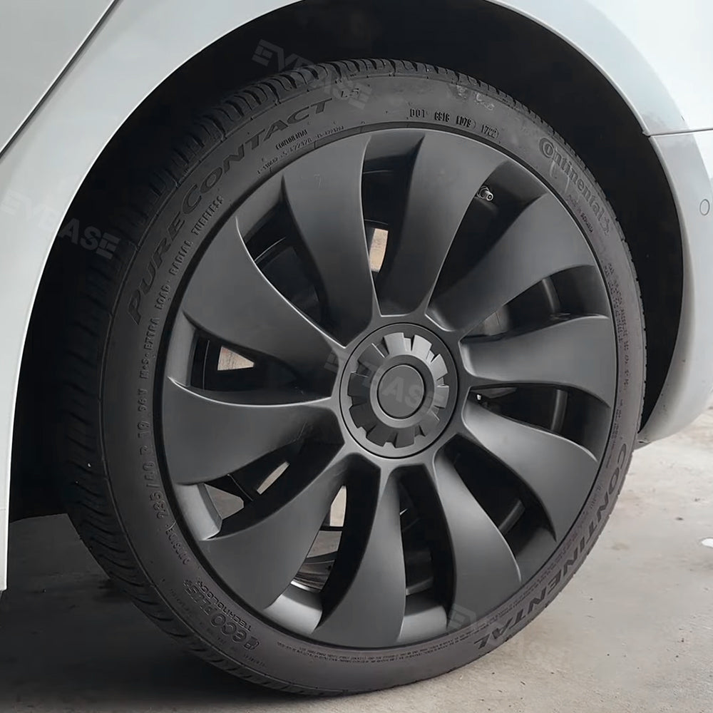 Tesla Model 3/Y Überturbine Style Wheel Covers - 18/19 Inch Alloy Wheel Protectors (Matte Black, 4-Piece Set) 2017+ | Perfect for Road Trips & Daily Commuting