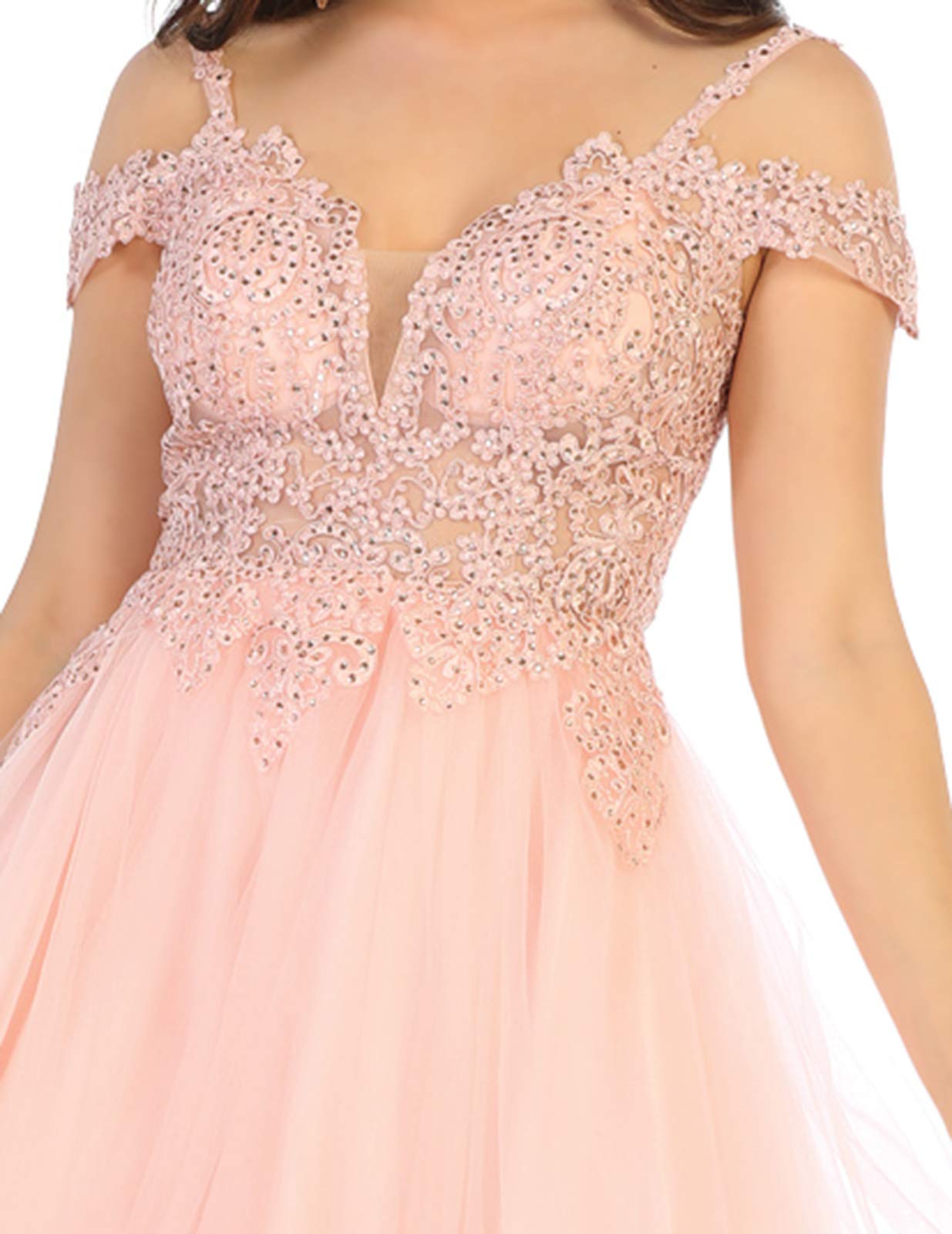 FDS1668 Off The Shoulder Cocktail Dress for Homecoming & Parties - Blush Pink Formal Gown Size 6 | Perfect for Prom, Evening Events & Special Occasions