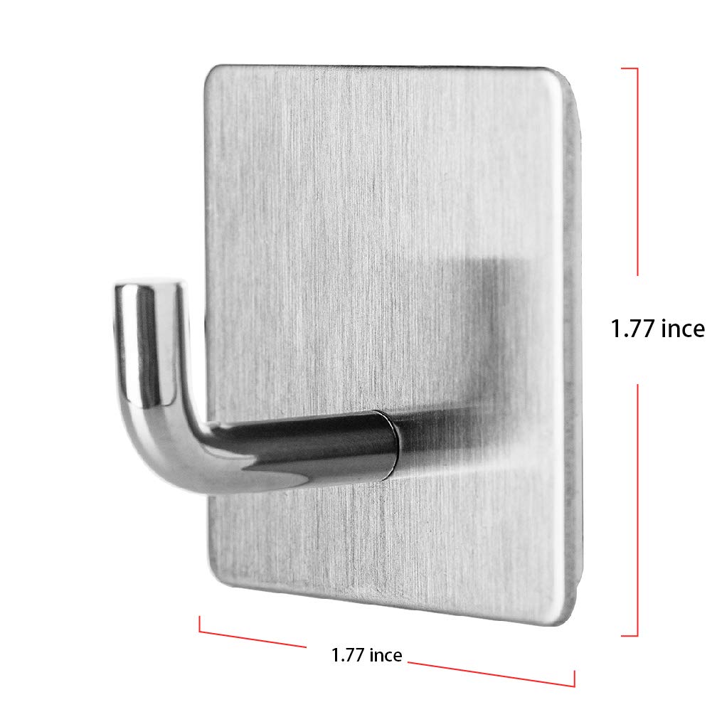 Stainless Steel Adhesive Hooks 4-Pack - Wall Mount for Bathroom & Kitchen Towels