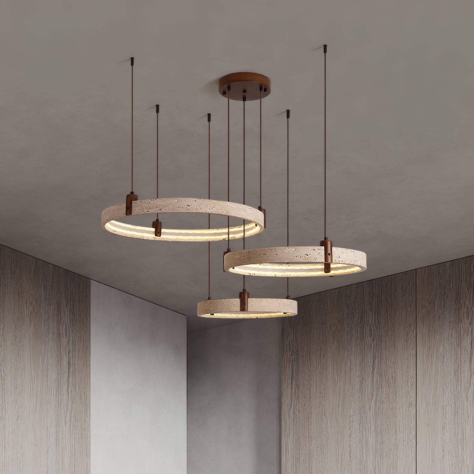 Celestial Orbit Travertine Chandelier - Modern Crystal Ceiling Light Fixture for Dining Room, Living Room & Bedroom - Elegant Home Decor Lighting for Luxury Interiors