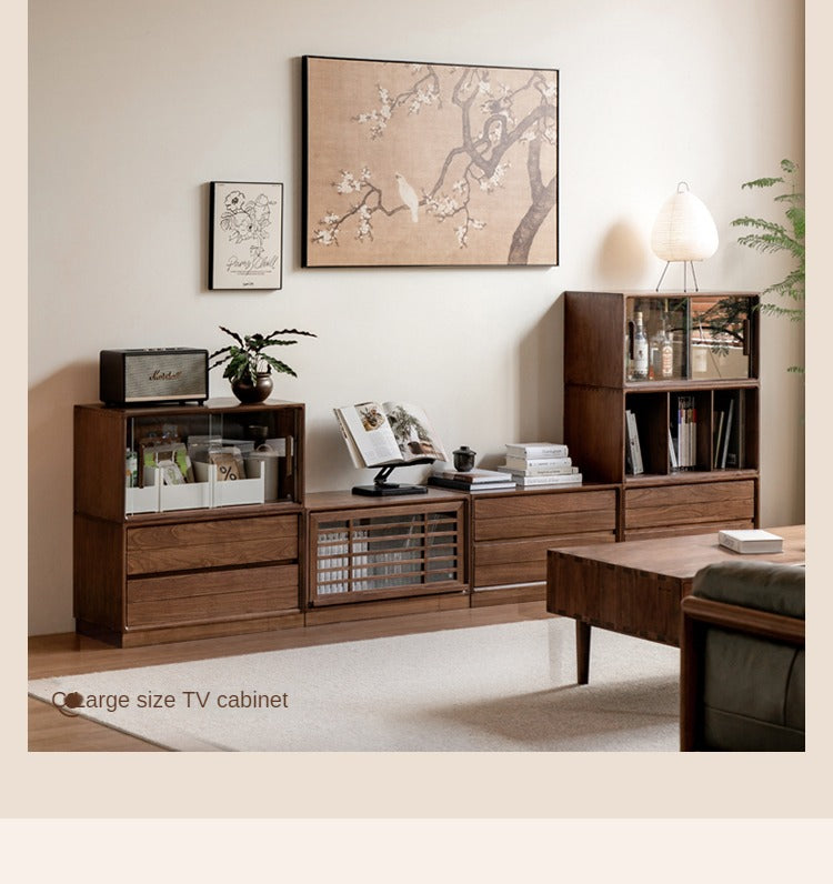 Premium Black Walnut Solid Wood Modular Bookcase - Customizable Storage Shelf for Home Office, Living Room & Library Organization
