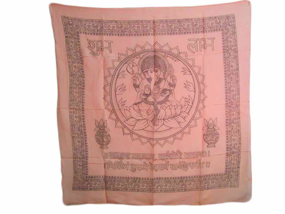 Ganesh Mantra Cotton Altar Cloth 40x40 Inches - Rose Pink Hindu Puja Prayer Cloth for Home Temple, Meditation & Spiritual Ceremonies