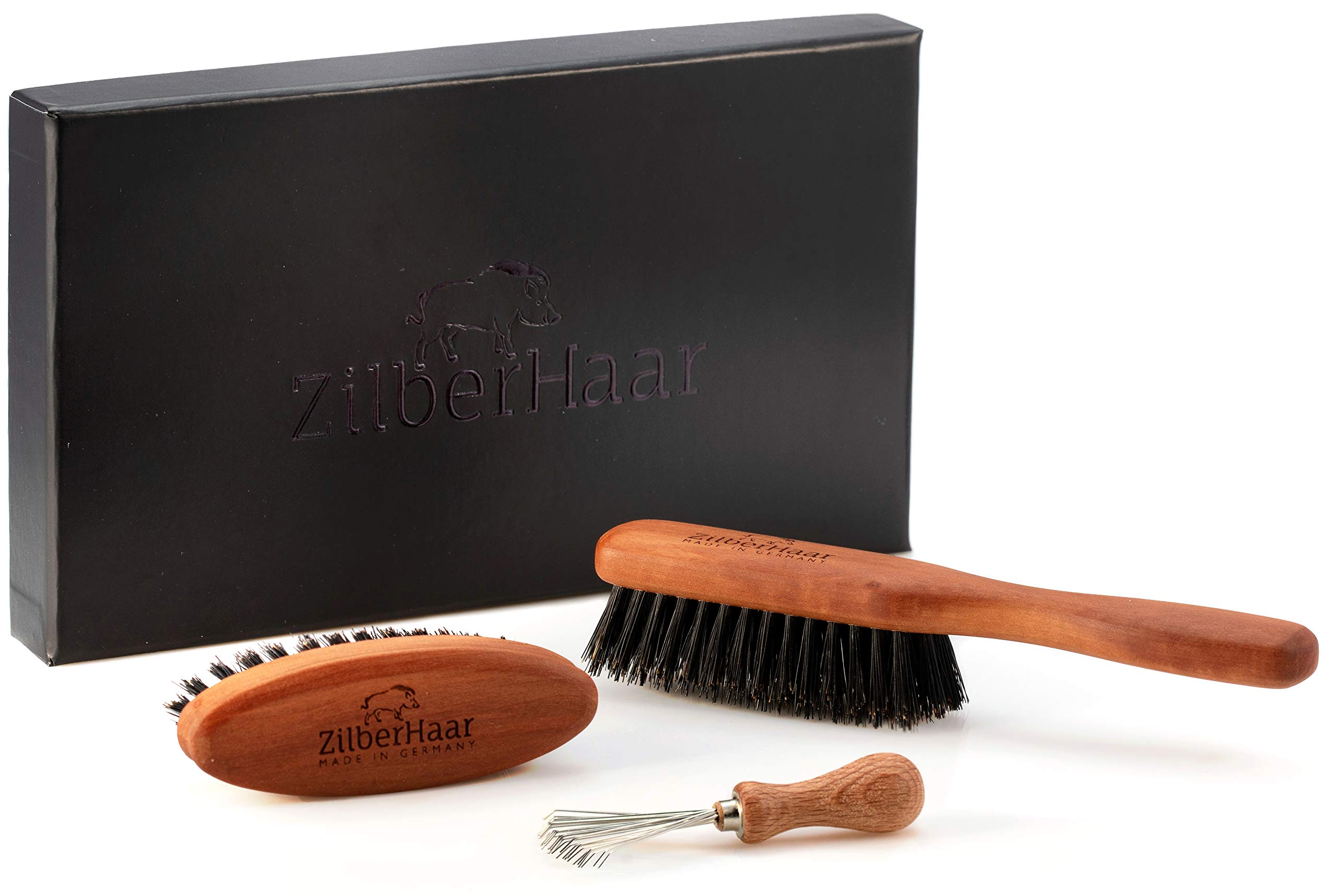 ZilberHaar Beard Brush Grooming Kit with Stiff Boar Bristles - Best for Medium to Long Thick Beards - Distributes Beard Oil & Balm for Growth & Styling - Includes Cleaning Tool - Perfect for Daily Grooming & Beard Care Routine at Home or Travel