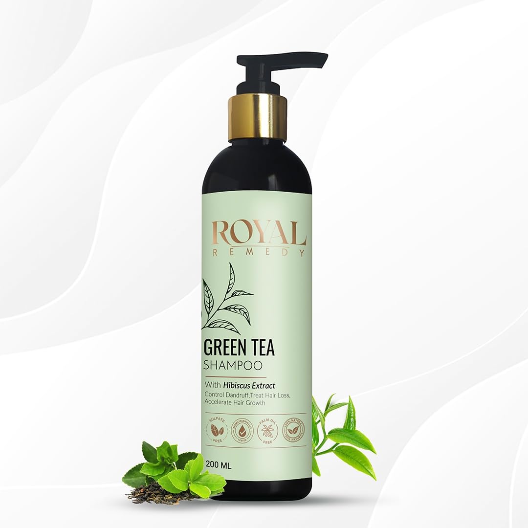 Royal Remedy Green Tea & Hibiscus Extract Shampoo for Dandruff Control, Hair Loss Treatment, and Growth Stimulation with Plant Keratin – 200ml for Men & Women | Perfect for Daily Scalp Care & Thicker, Healthier Hair