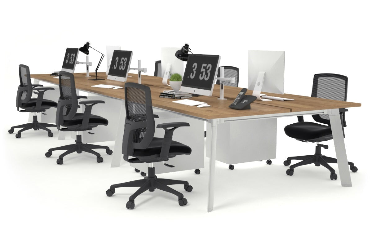 6-Person Workstation with White Frame - 1400L x 800W Office Desk with Cable Management | Perfect for Team Collaboration & Open Office Spaces