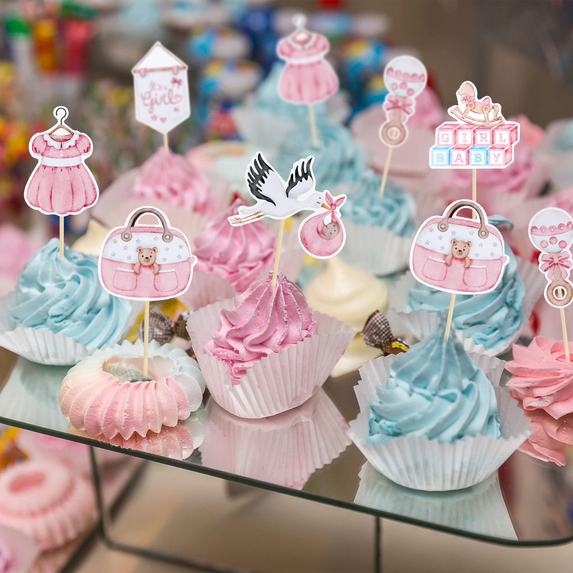 36Pcs Baby Shower Cupcake Toppers - Swan Pacifier Cloud Moon Star Decorations for Girls | Oh Baby It's a Girl Cake Decor | Pink Baby Shower & Birthday Party Supplies | Perfect for Baby Showers, Gender Reveals & 1st Birthday Parties