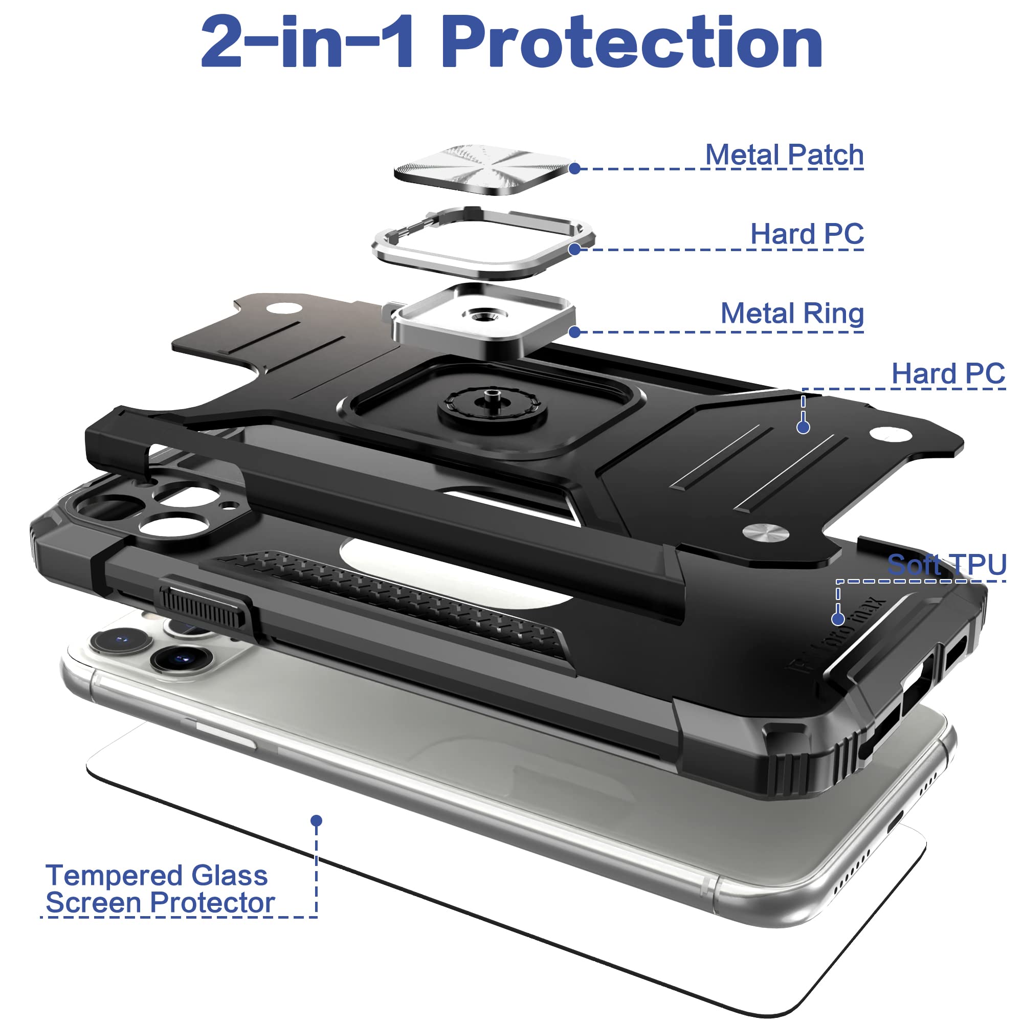Premium Shockproof iPhone 11 Pro Max Case with Screen Protector - Heavy Duty Drop Tested Slim Protective Cover with Built-in Kickstand & Car Mount - Lightweight Durable Phone Case for iPhone 11 Pro Max (Black) - Perfect for Outdoor Activities, Travel & Daily Protection