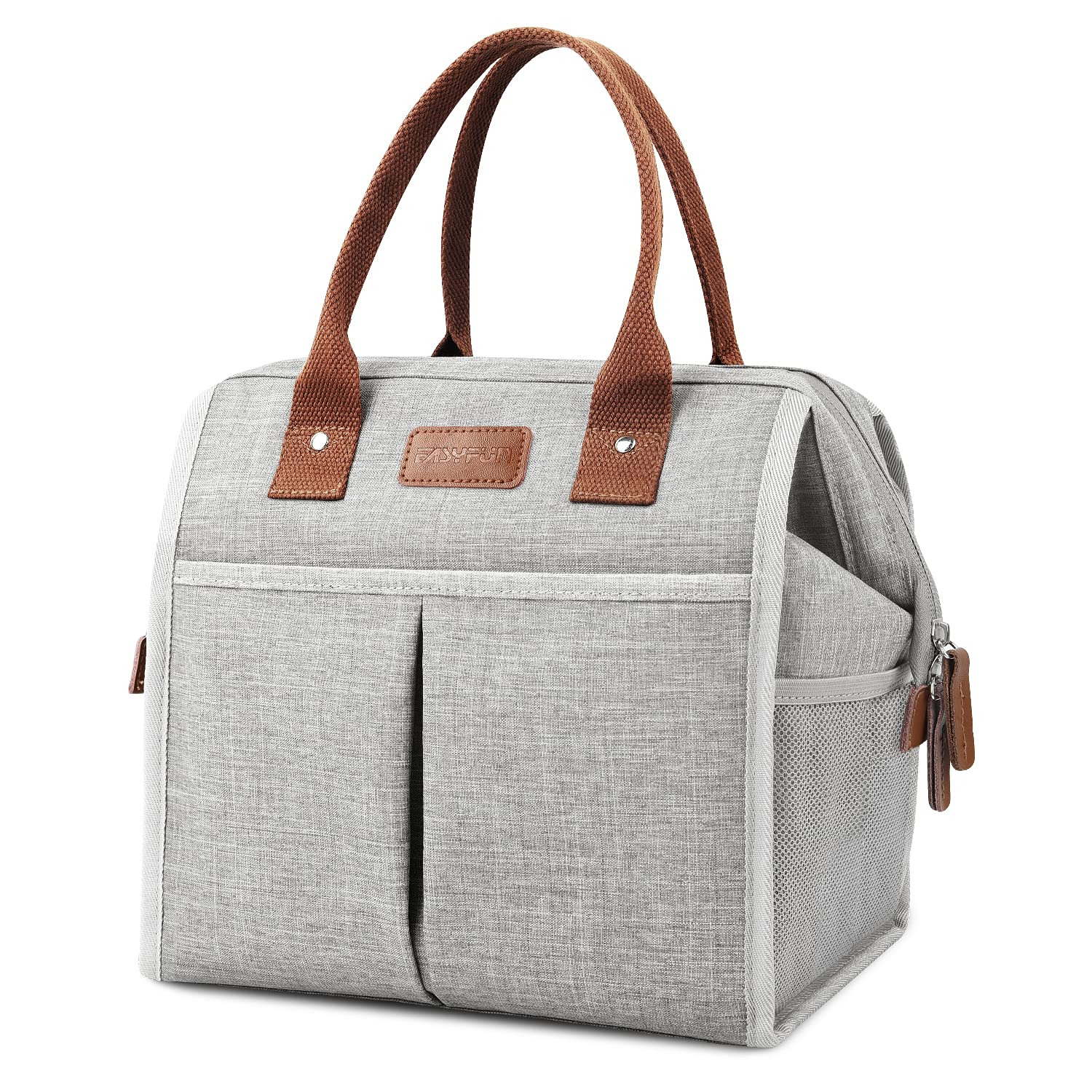 Insulated Lunch Box Cooler Tote Bag for Women & Men - Leakproof Reusable Lunch Bag for Work, Office, Travel & Picnic - Grey Water Resistant Lunch Tote for Adults (Perfect for Meal Prep & Outdoor Activities)