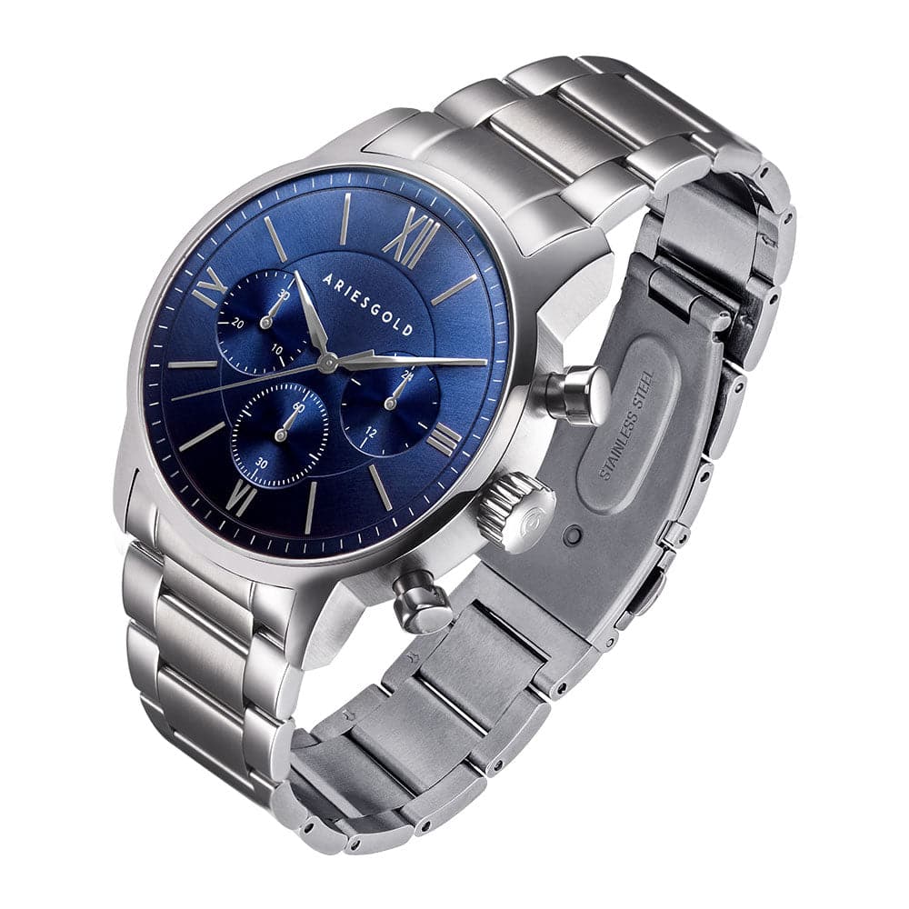 ARIES GOLD Urban Eternal Silver Stainless Steel Men's Watch G 1027 S BU - Stylish & Durable Timepiece for Business, Casual & Formal Occasions