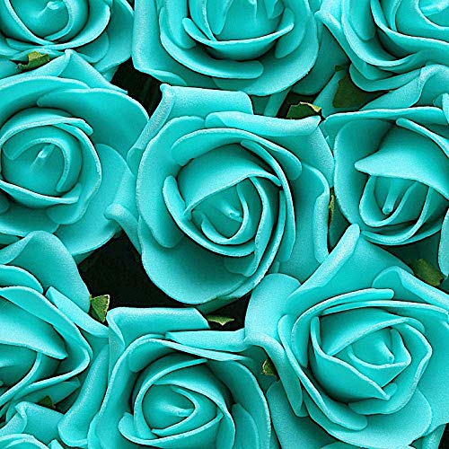24 Pack 2-Inch Mini Foam Roses Artificial Flowers - Turquoise Fake Rose Stems for Wedding Centerpieces, Birthday Party Decor, DIY Crafts, Home & Event Decoration Supplies (BalsaCircle Brand)