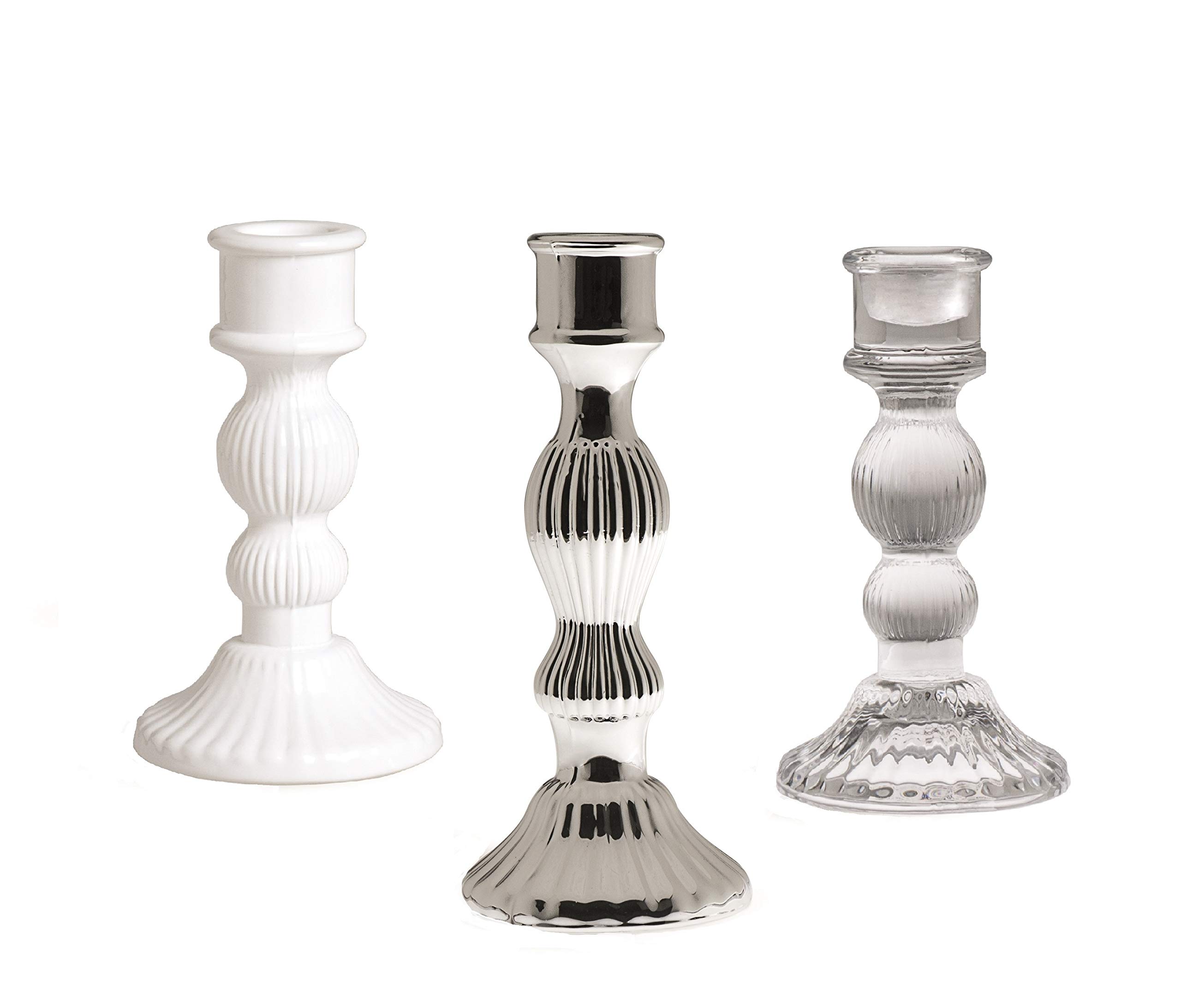 Premium Excelsa Light Candle Set - 20cm Height in Transparent, White & Silver Colors - Elegant Home Decor for Weddings, Parties & Romantic Dinners