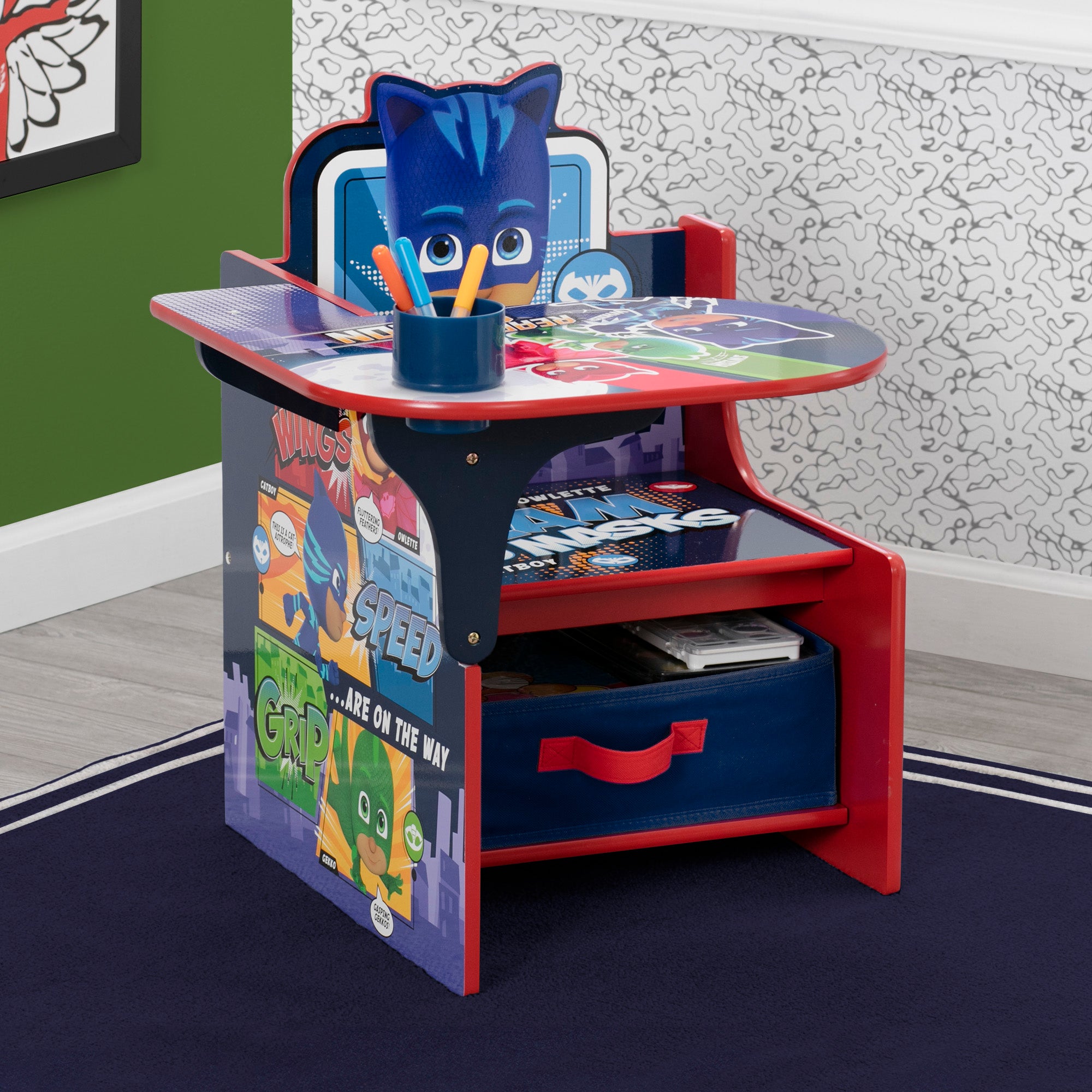 PJ Masks Kids Chair with Storage Bin - Study Desk for Children's Room - Perfect for Homework, Drawing & Playtime