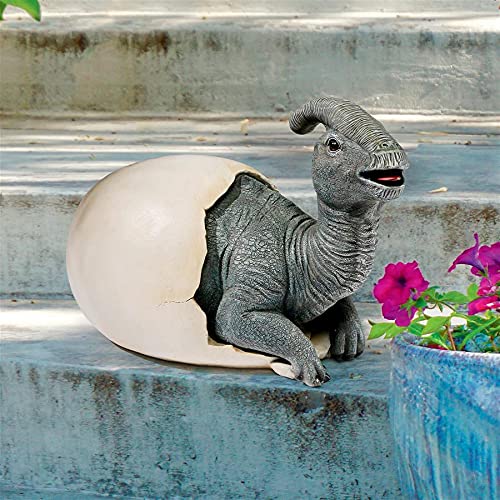 Design Toscano Prehistoric Parasaurolophus Dinosaur Egg Hatchling Garden Statue - Realistic Outdoor Dinosaur Decor for Lawn, Yard & Garden Landscaping