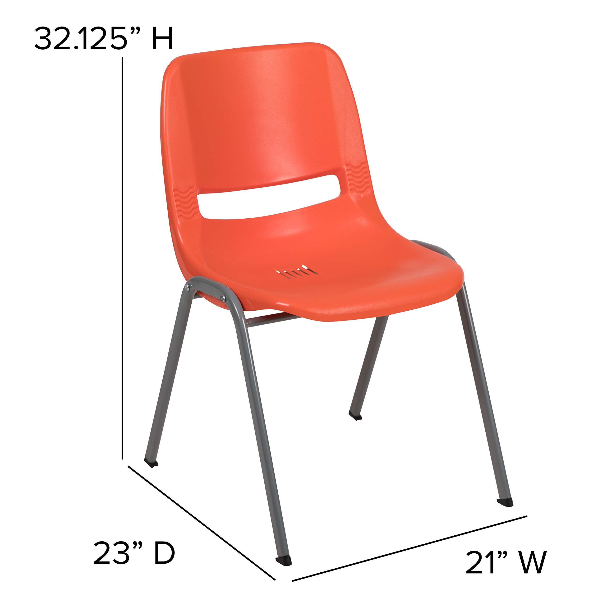 Emma & Oliver Orange Ergonomic Shell Stackable Chair - Comfortable Student Chair for Classroom, Office Guest Chair - Perfect for Schools, Libraries, and Waiting Areas